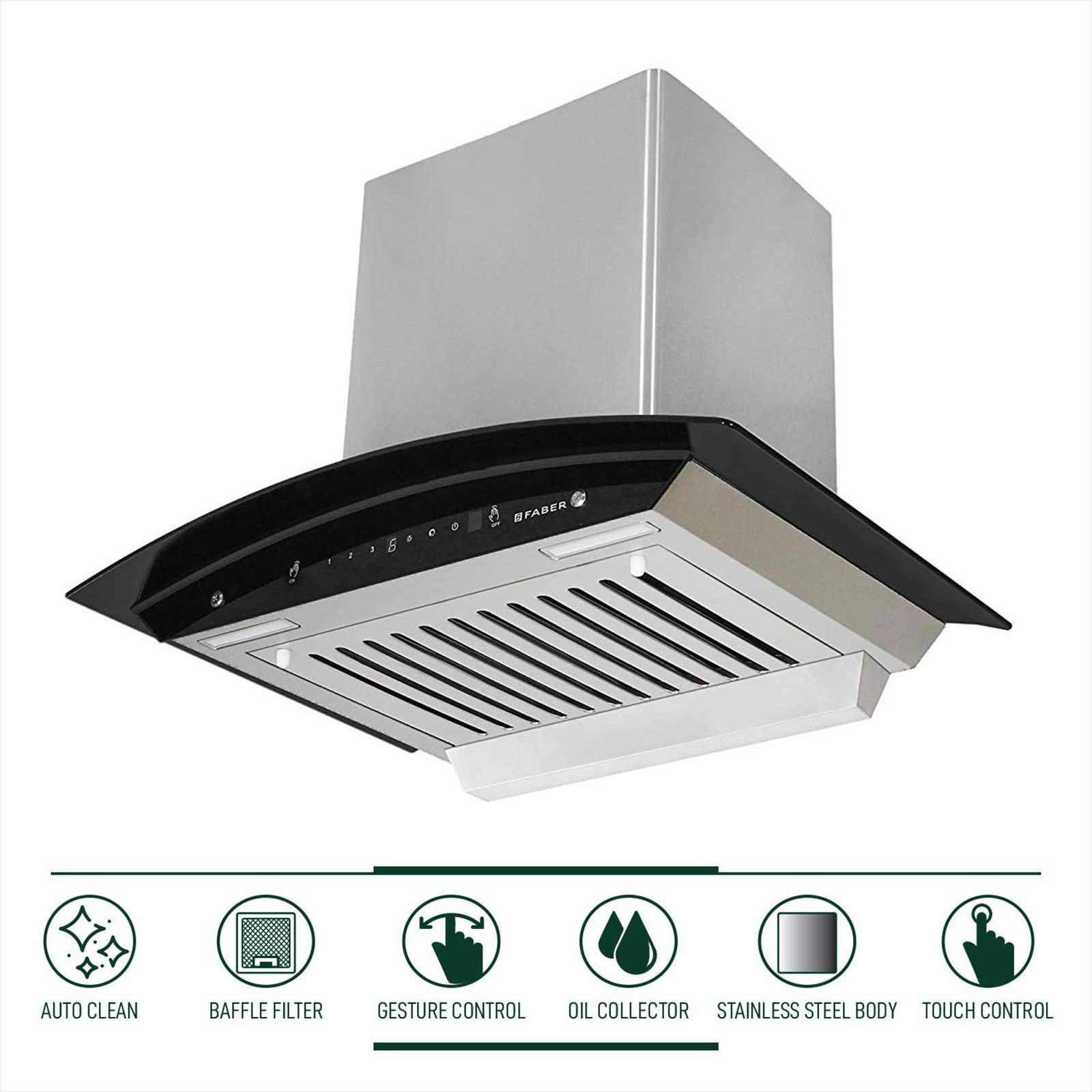 FABER Zest 60cm 1100m3/hr Ducted Auto Clean Wall Mounted Chimney with Baffle Filter (Silver)_11