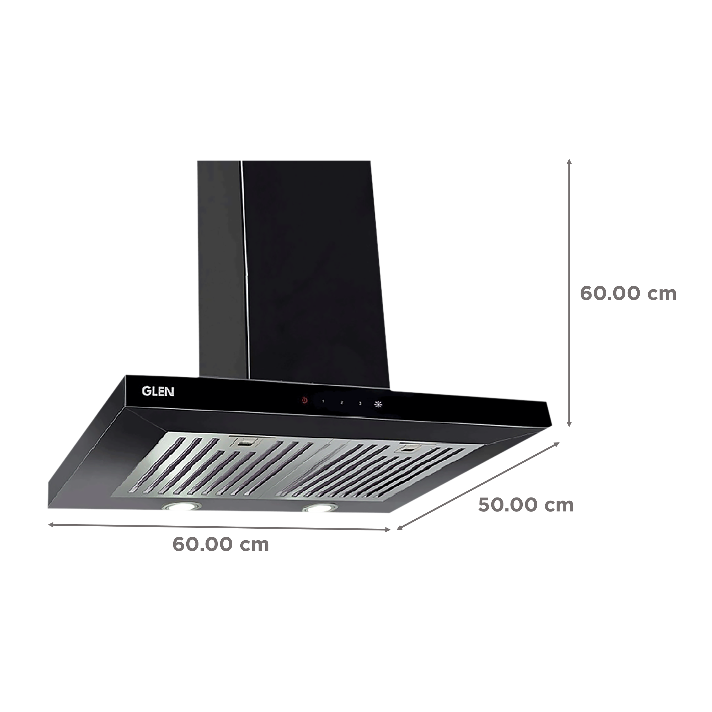 GLEN 6056 SX TS 60cm 1000m3/hr Ductless Wall Mounted Chimney with Touch Control Panel (Black)_2