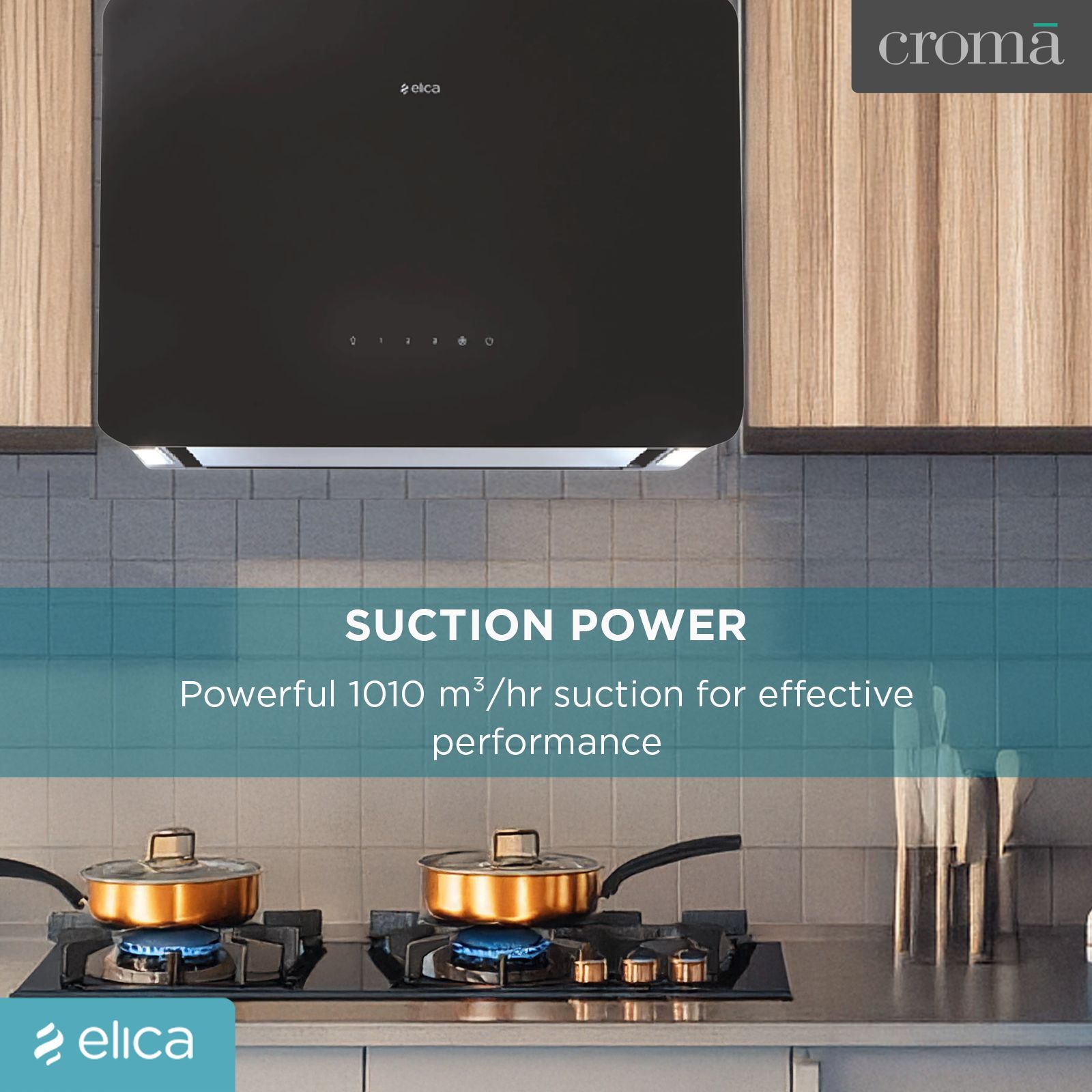 elica KITTY SLIM EDS HE LTW 60 T4V LED 60cm Ducted Wall Mounted Chimney with Touch Control Panel (Black)_5