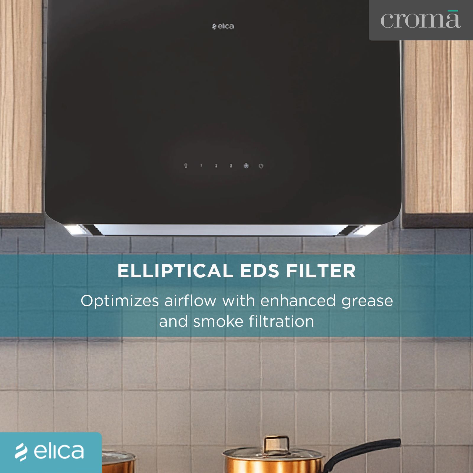 elica KITTY SLIM EDS HE LTW 60 T4V LED 60cm Ducted Wall Mounted Chimney with Touch Control Panel (Black)_7