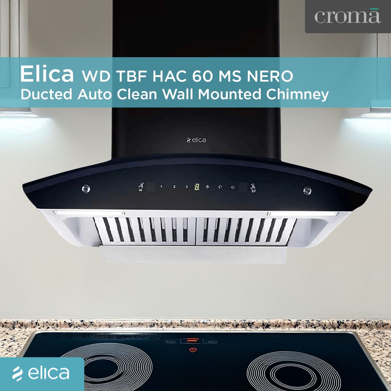 elica WD TBF HAC 60 MS NERO 60cm 1425m3/hr Ducted Auto Clean Wall Mounted Chimney with Touch Control Panel (Black)_13