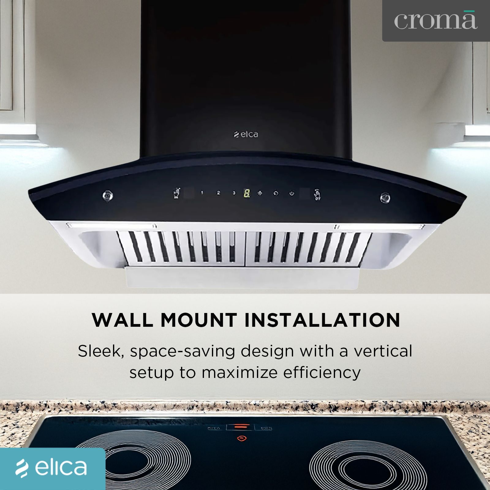 elica WD TBF HAC 60 MS NERO 60cm 1425m3/hr Ducted Auto Clean Wall Mounted Chimney with Touch Control Panel (Black)_17
