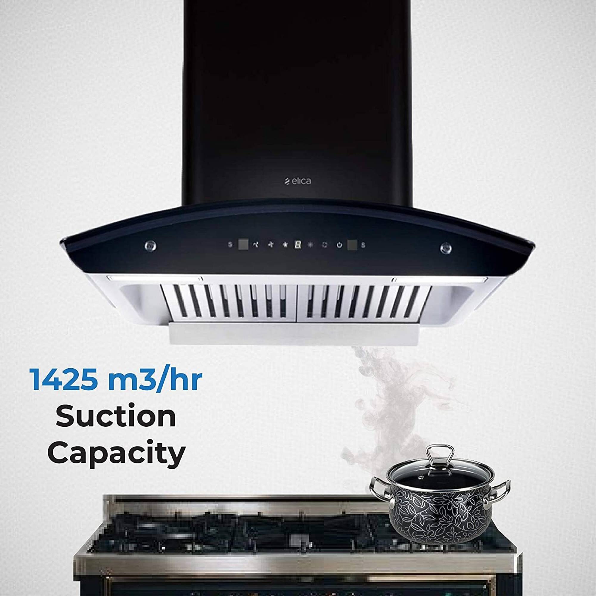 elica WD TBF HAC 60 MS NERO 60cm 1425m3/hr Ducted Auto Clean Wall Mounted Chimney with Touch Control Panel (Black)_7