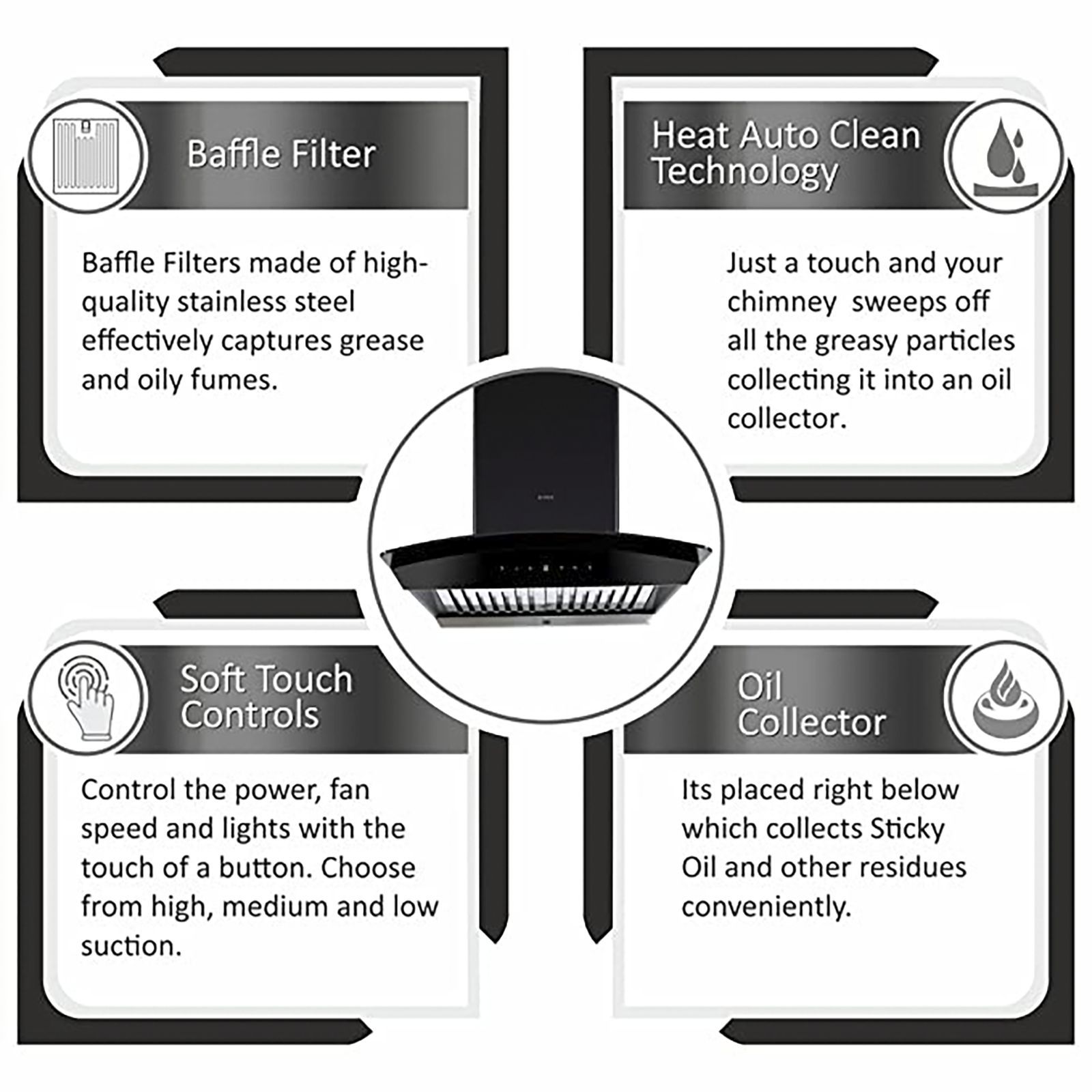 elica WDAT HAC NERO 60cm 1200m3/hr Ducted Auto Clean Wall Mounted Chimney with Touch Control Panel (Black)_7