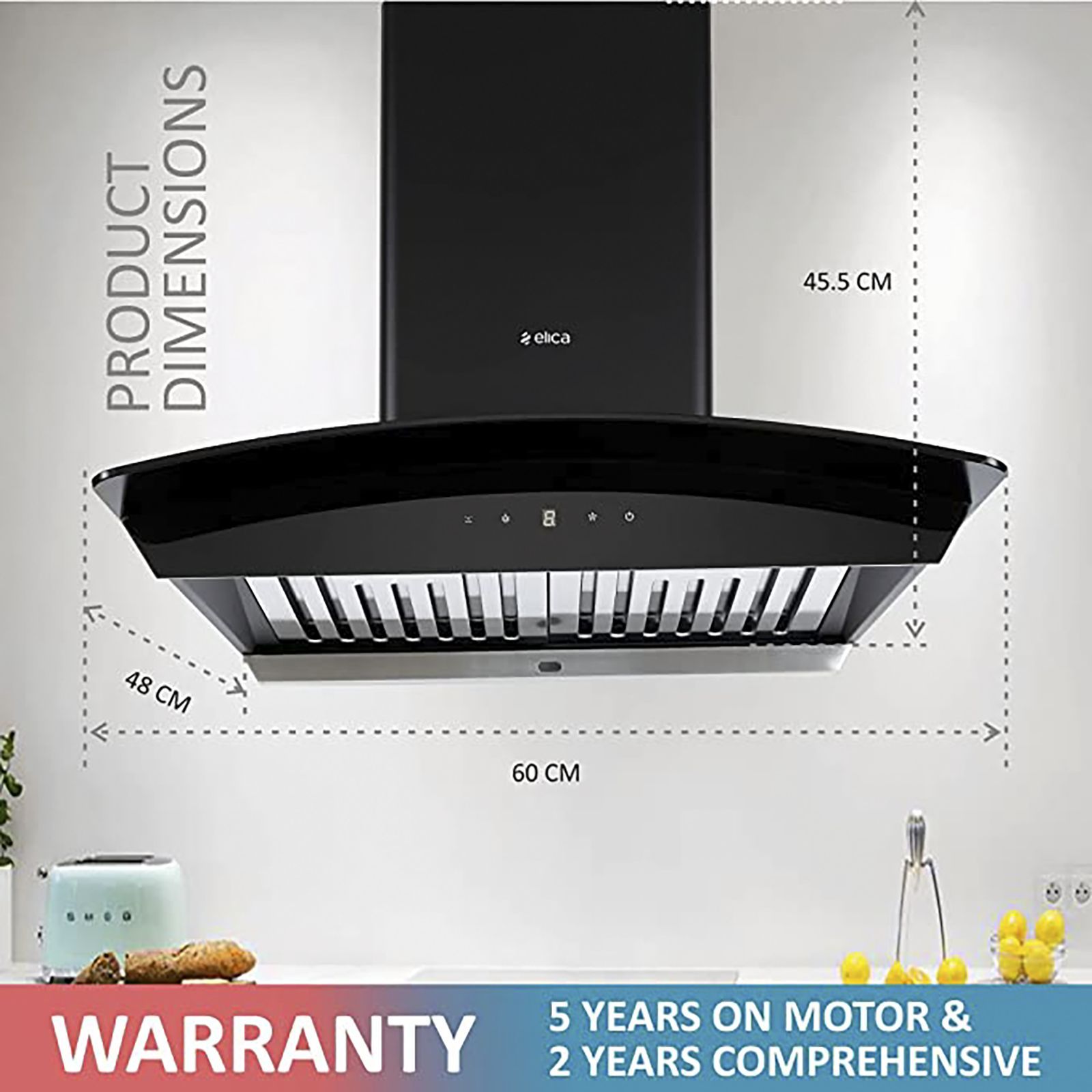 elica WDAT HAC NERO 60cm 1200m3/hr Ducted Auto Clean Wall Mounted Chimney with Touch Control Panel (Black)_8