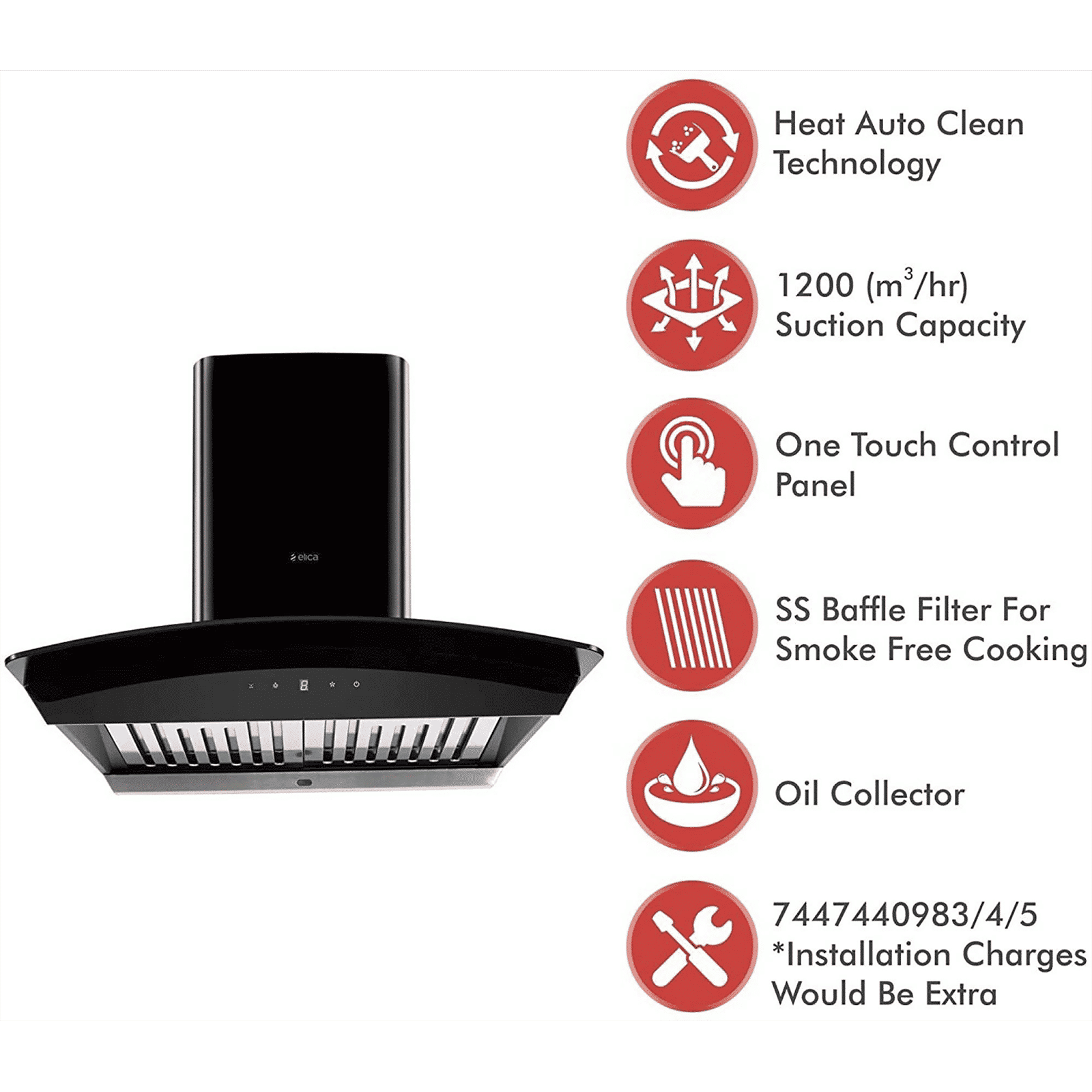 elica WDAT HAC NERO 60cm 1200m3/hr Ducted Auto Clean Wall Mounted Chimney with Touch Control Panel (Black)_9