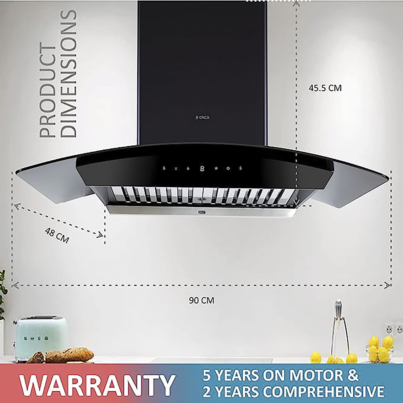 elica WDAT HAC 90 MS NERO 90cm 1200m3/hr Ducted Auto Clean Wall Mounted Chimney with Touch & Motion Sensor Control (Black)_9