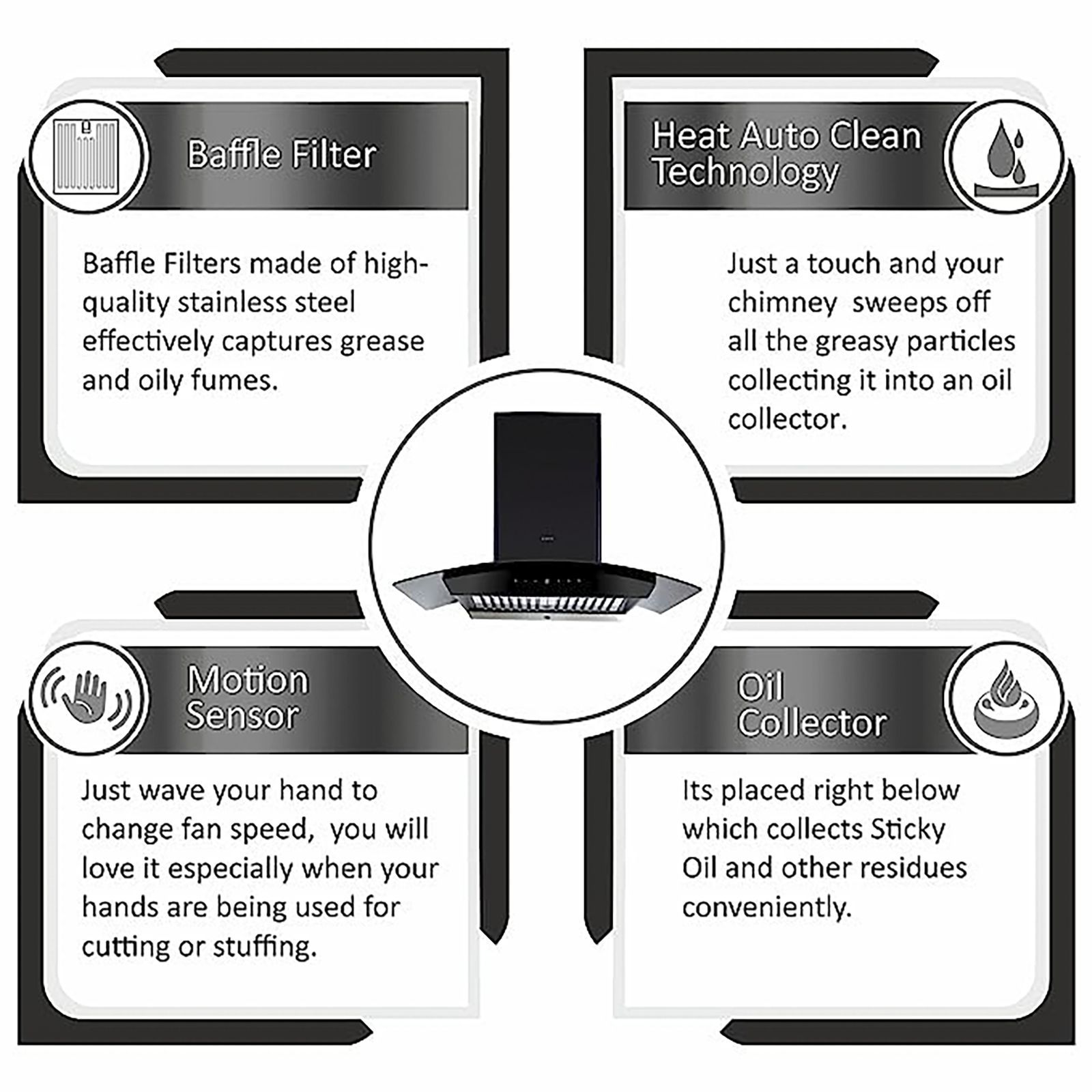 elica WDAT HAC 90 MS NERO 90cm 1200m3/hr Ducted Auto Clean Wall Mounted Chimney with Touch & Motion Sensor Control (Black)_6