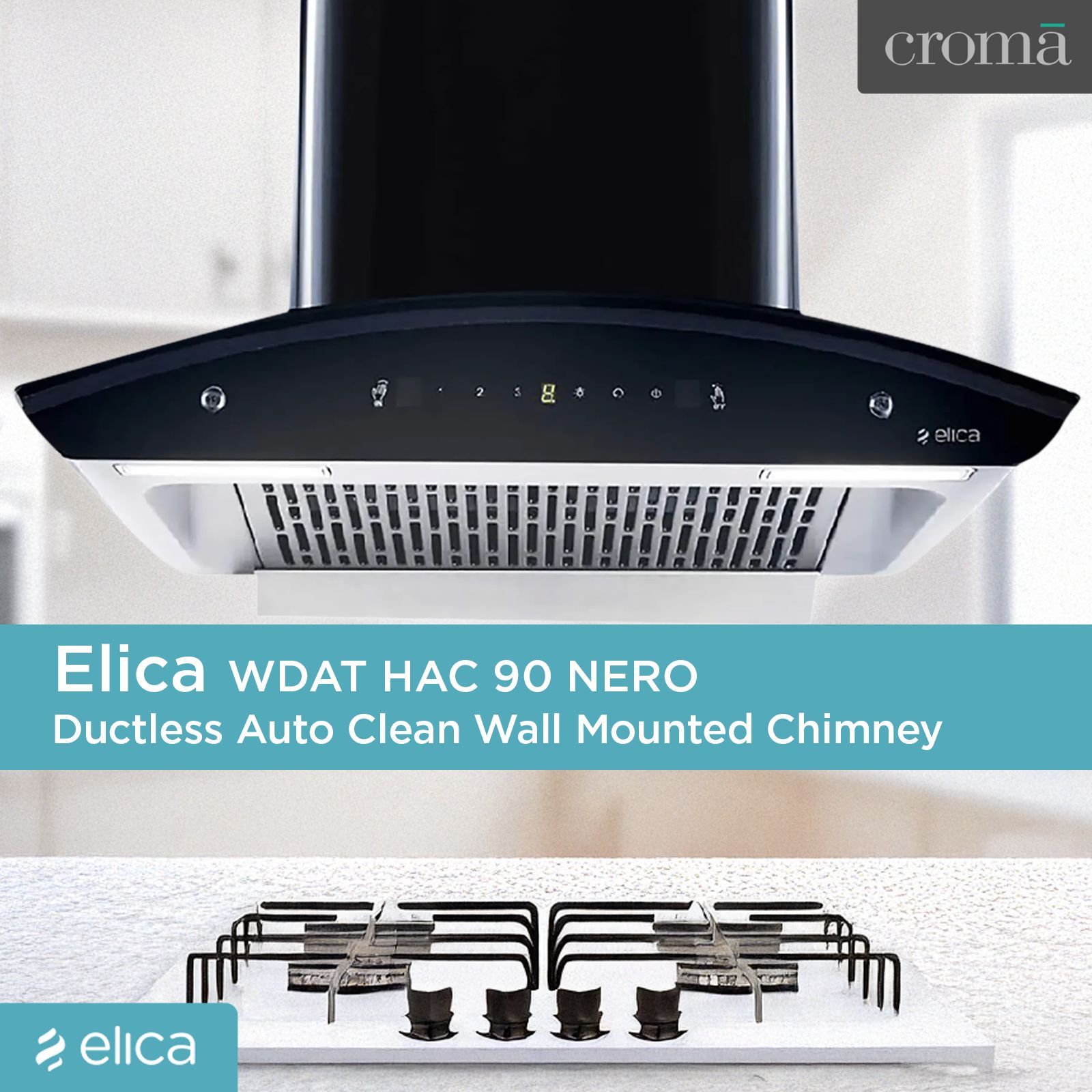 elica WD TFL HAC 60 MS NERO 60cm 1425m3/hr Ducted Auto Clean Wall Mounted Chimney with Touch Control Panel (Black)_12