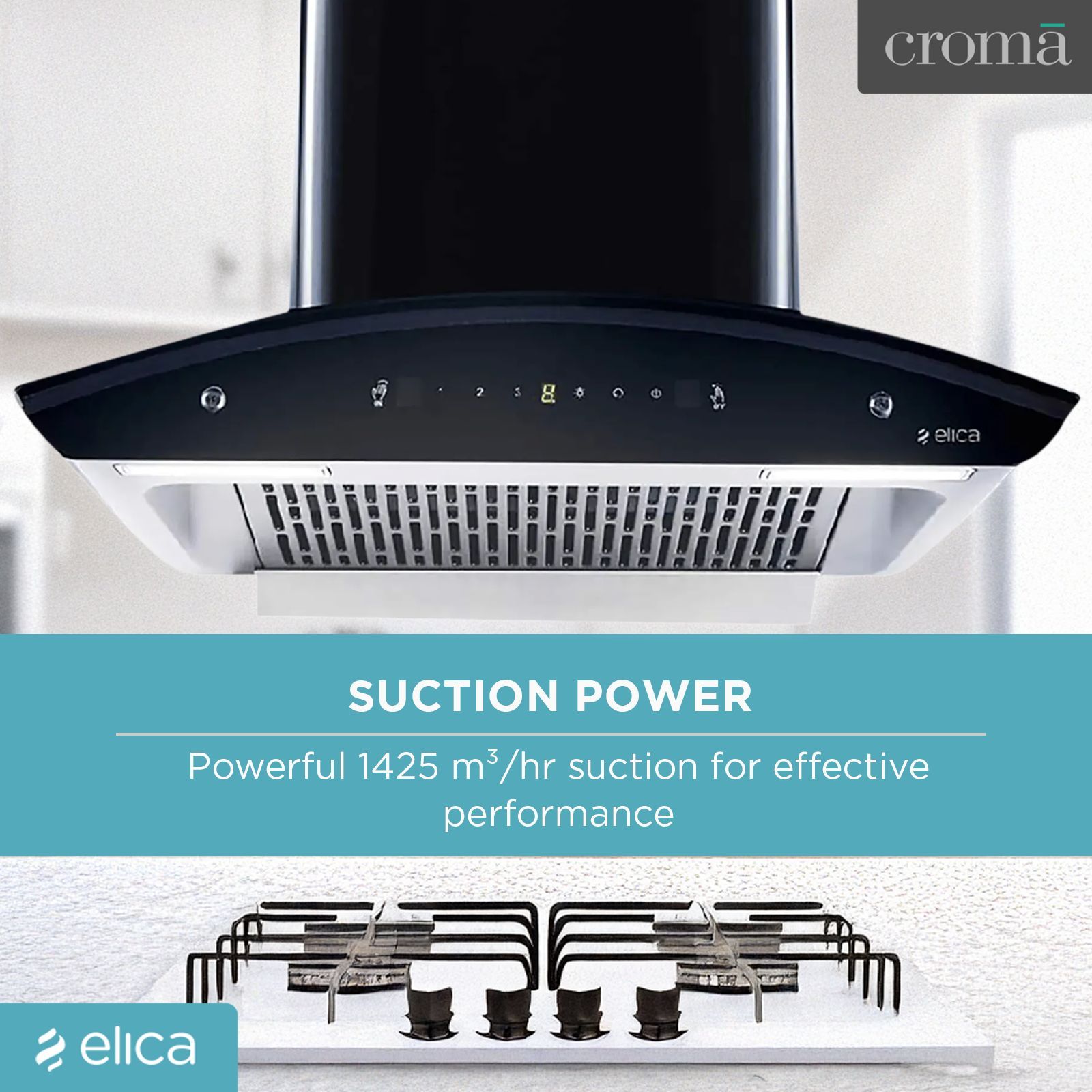 elica WD TFL HAC 60 MS NERO 60cm 1425m3/hr Ducted Auto Clean Wall Mounted Chimney with Touch Control Panel (Black)_13