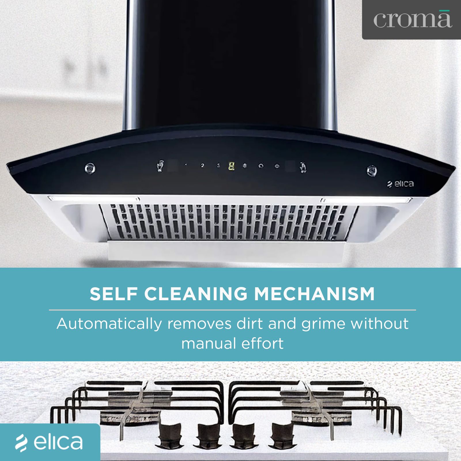 elica WD TFL HAC 60 MS NERO 60cm 1425m3/hr Ducted Auto Clean Wall Mounted Chimney with Touch Control Panel (Black)_18