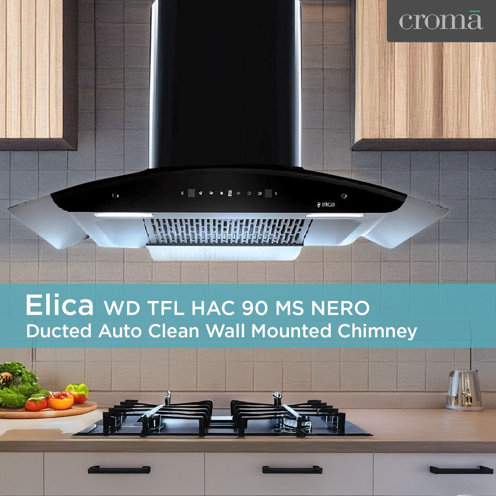elica WD TFL HAC 90 MS NERO 90cm 1425m3/hr Ducted Auto Clean Wall Mounted Chimney with Motion Sensing Technology (Black)_11