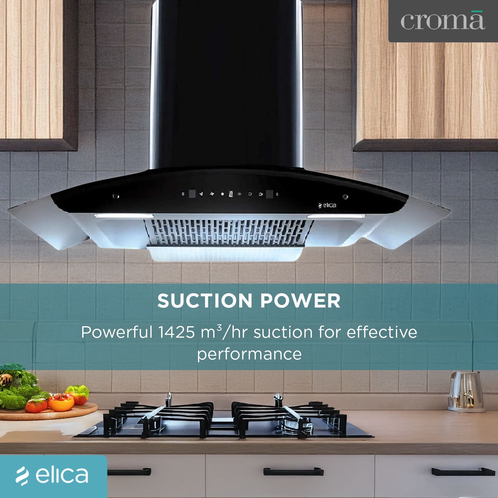 elica WD TFL HAC 90 MS NERO 90cm 1425m3/hr Ducted Auto Clean Wall Mounted Chimney with Motion Sensing Technology (Black)_12