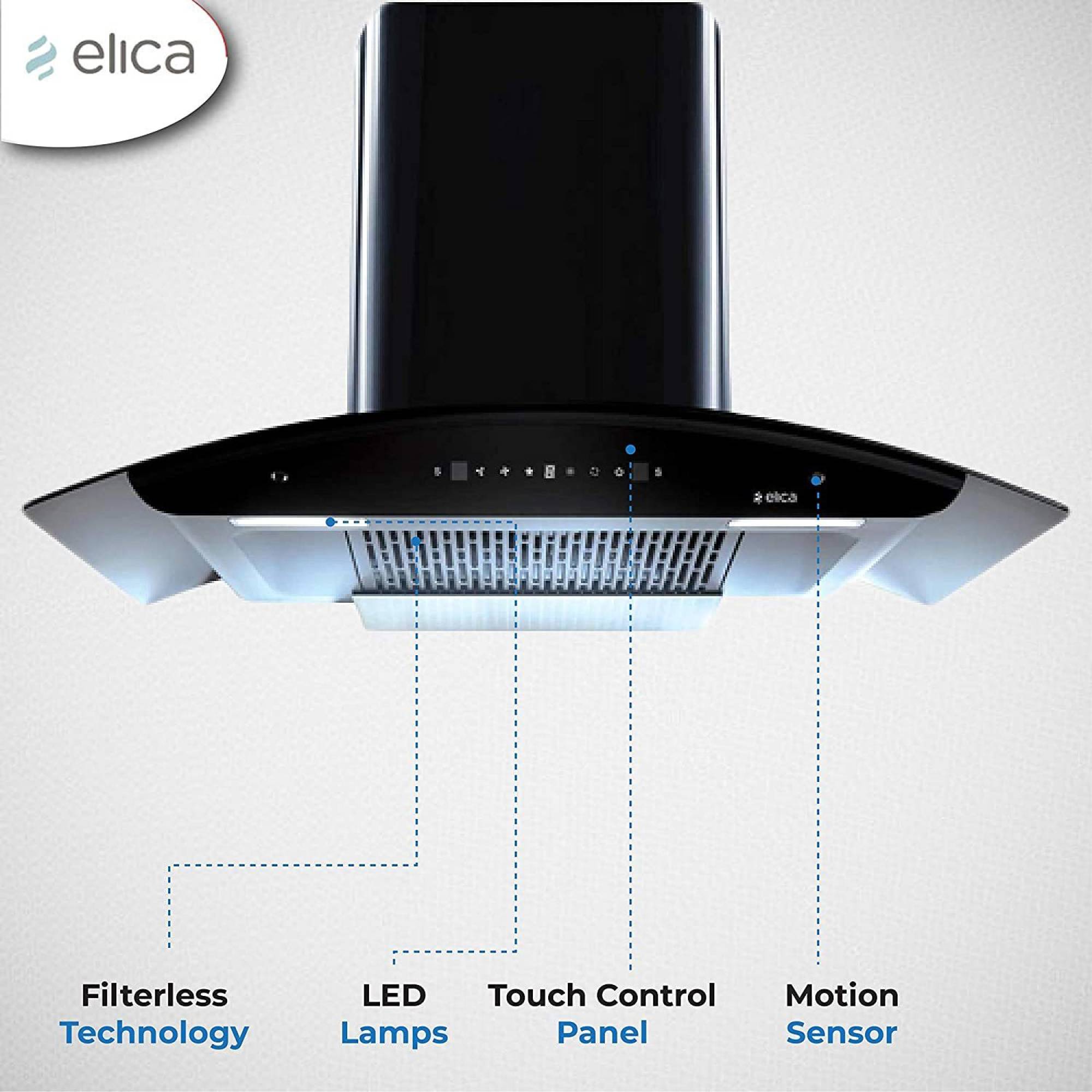 elica WD TFL HAC 90 MS NERO 90cm 1425m3/hr Ducted Auto Clean Wall Mounted Chimney with Motion Sensing Technology (Black)_5