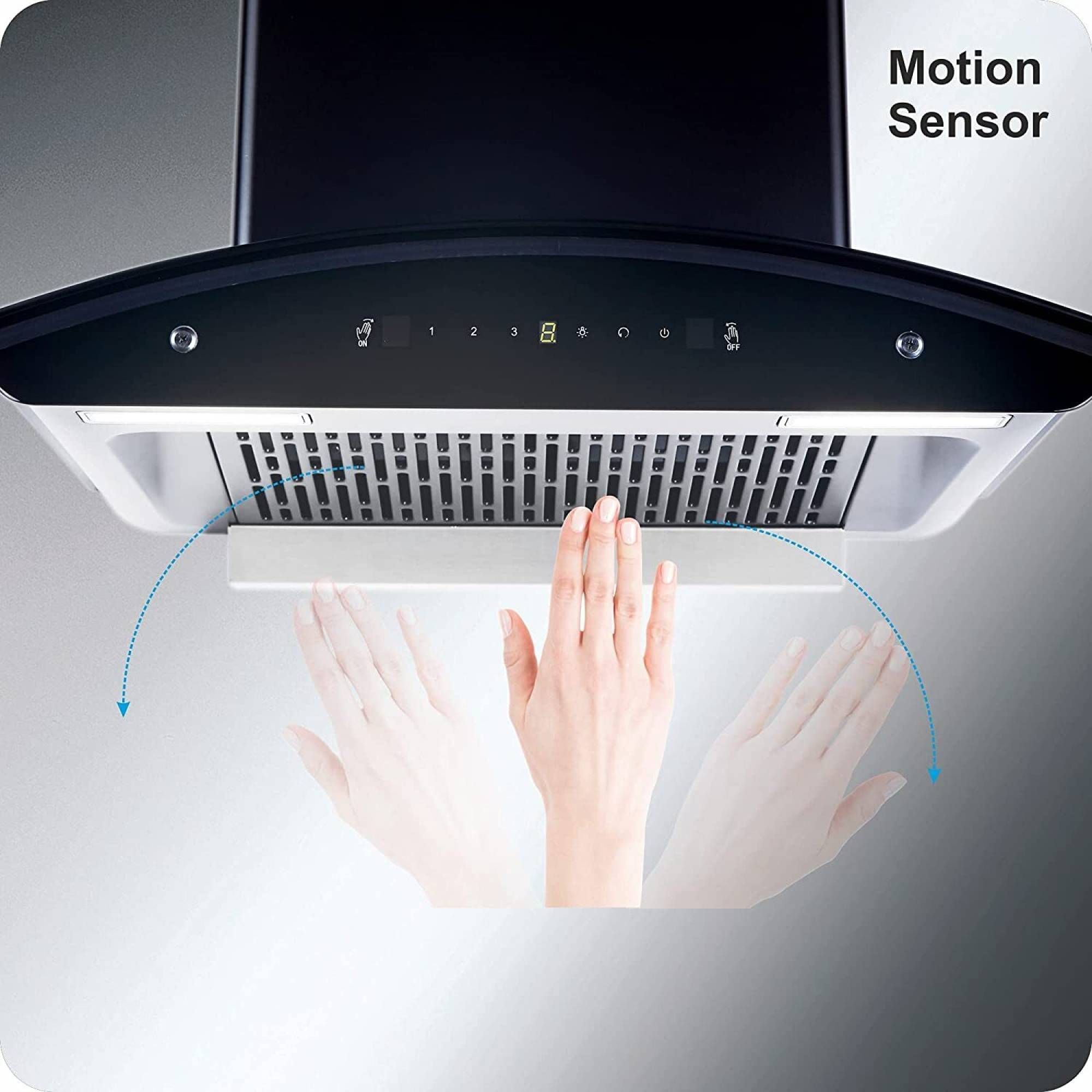 elica WD TFL HAC 90 MS NERO 90cm 1425m3/hr Ducted Auto Clean Wall Mounted Chimney with Motion Sensing Technology (Black)_7