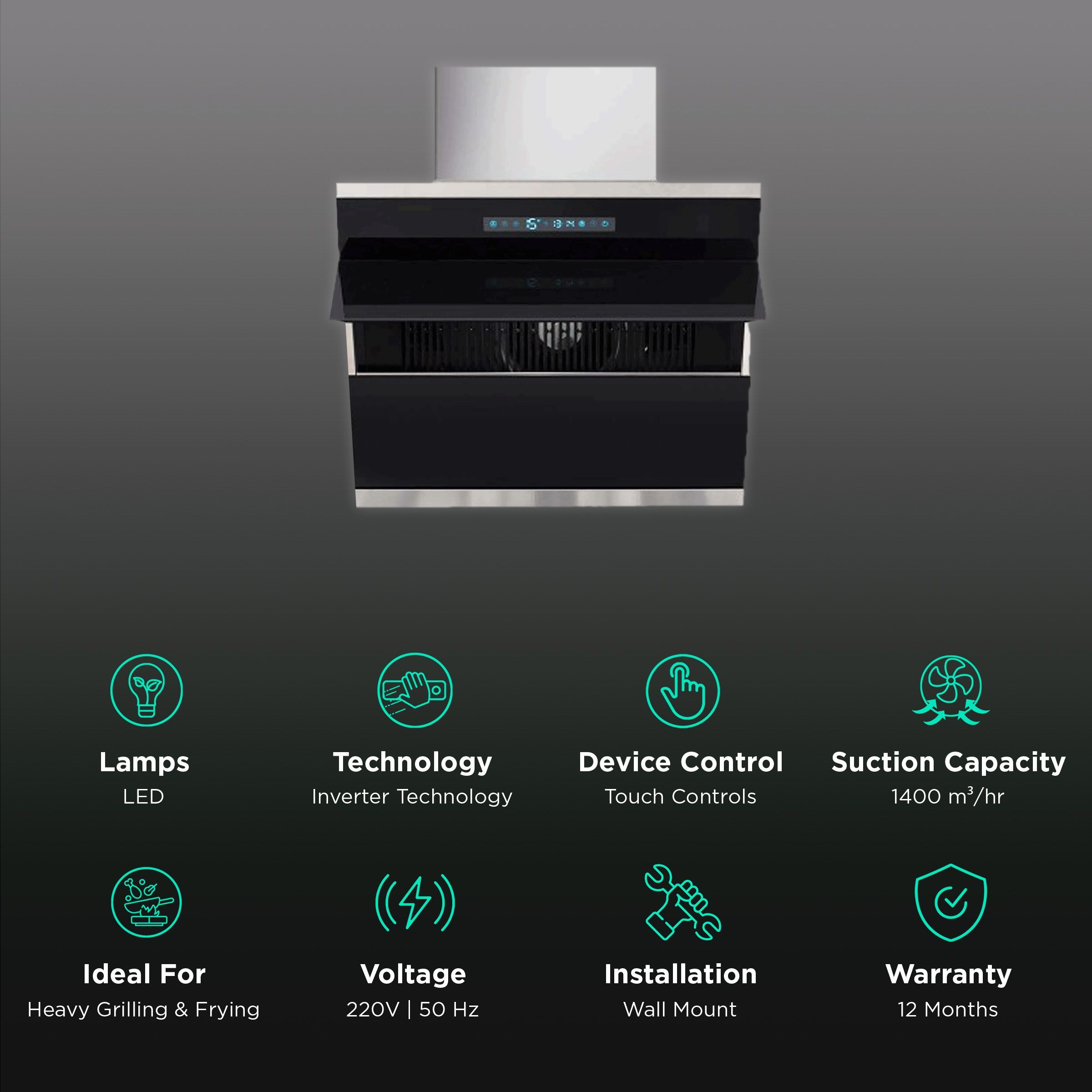 GLEN GL 6073 BL ACLN MS 75cm 1400m3/hr Ducted Auto Clean Wall Mounted Chimney with Touch Control Panel (Black)_3