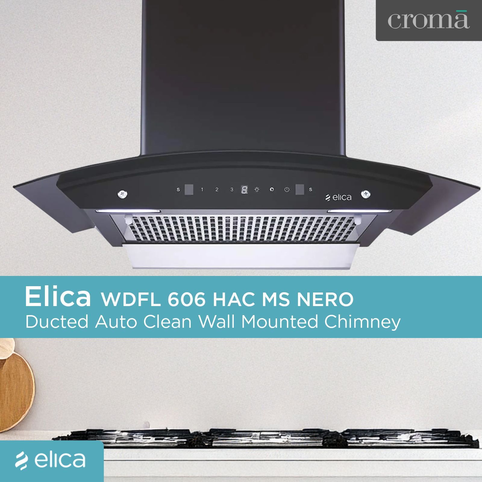elica WDFL 606 HAC LTW MS NERO 60cm 1200m3/hr Ducted Auto Clean Wall Mounted Chimney with Touch Control Panel (Black)_13