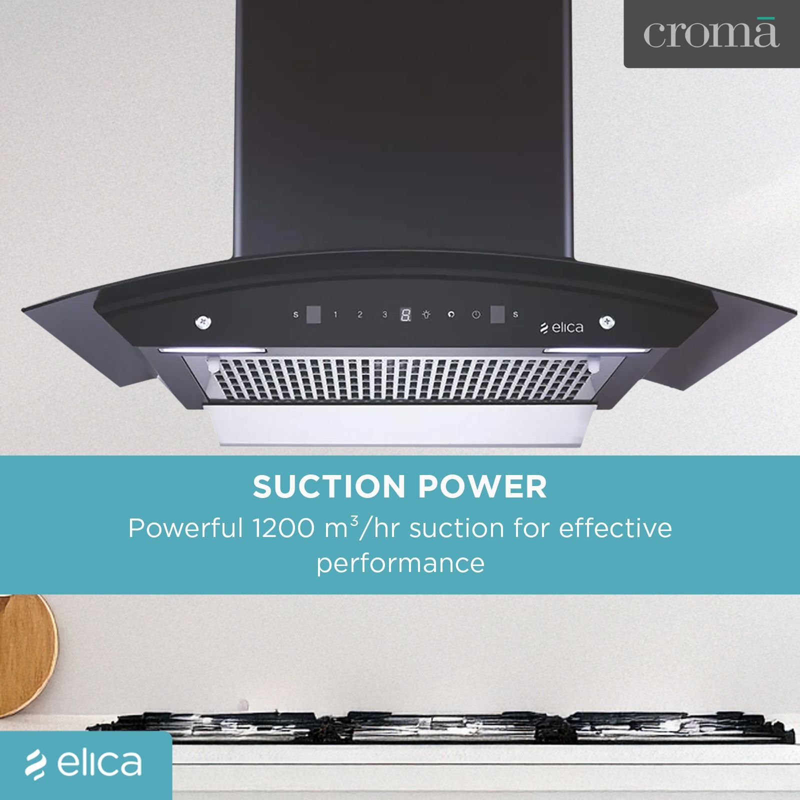 elica WDFL 606 HAC LTW MS NERO 60cm 1200m3/hr Ducted Auto Clean Wall Mounted Chimney with Touch Control Panel (Black)_14
