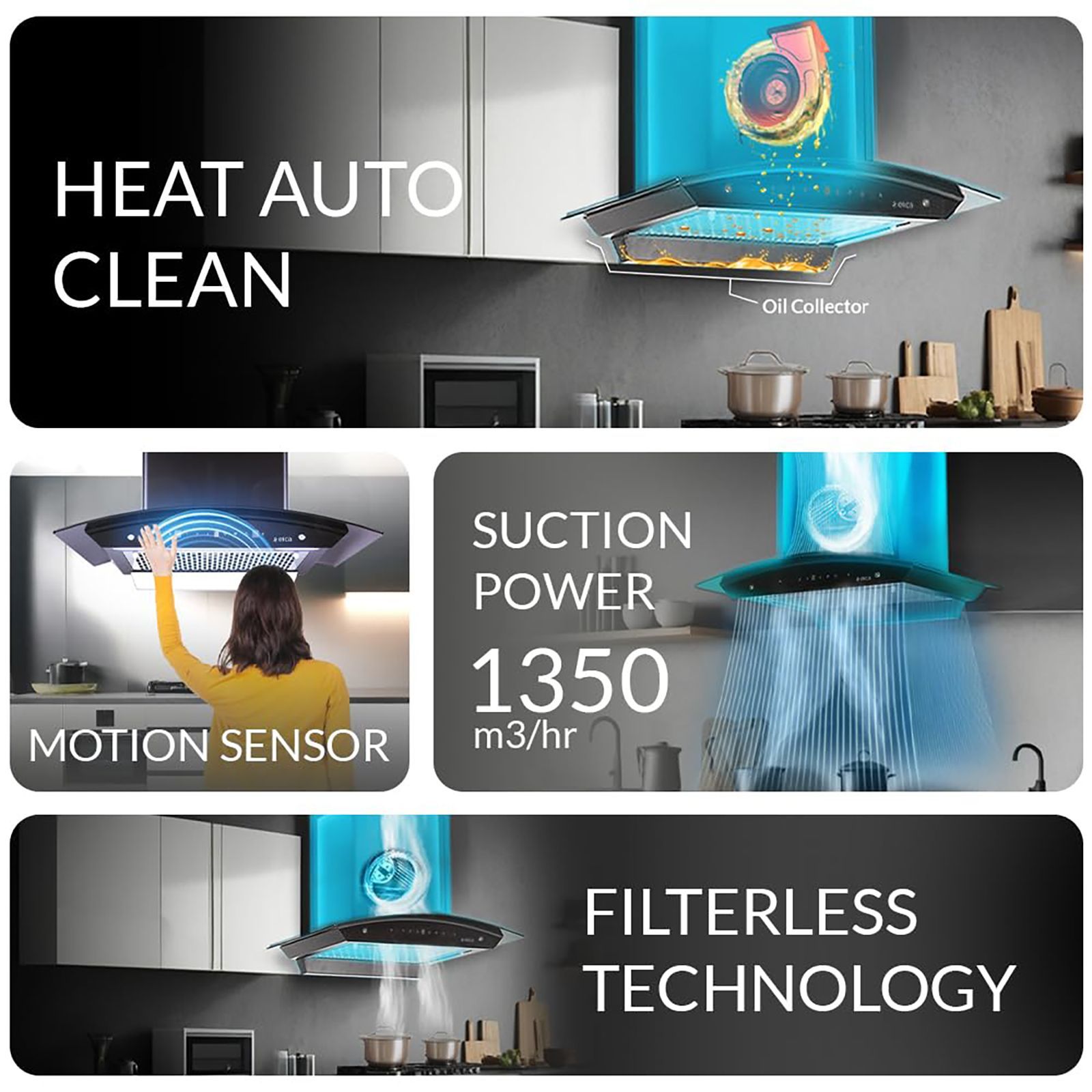 elica WDFL 606 HAC LTW MS NERO 60cm 1200m3/hr Ducted Auto Clean Wall Mounted Chimney with Touch Control Panel (Black)_7