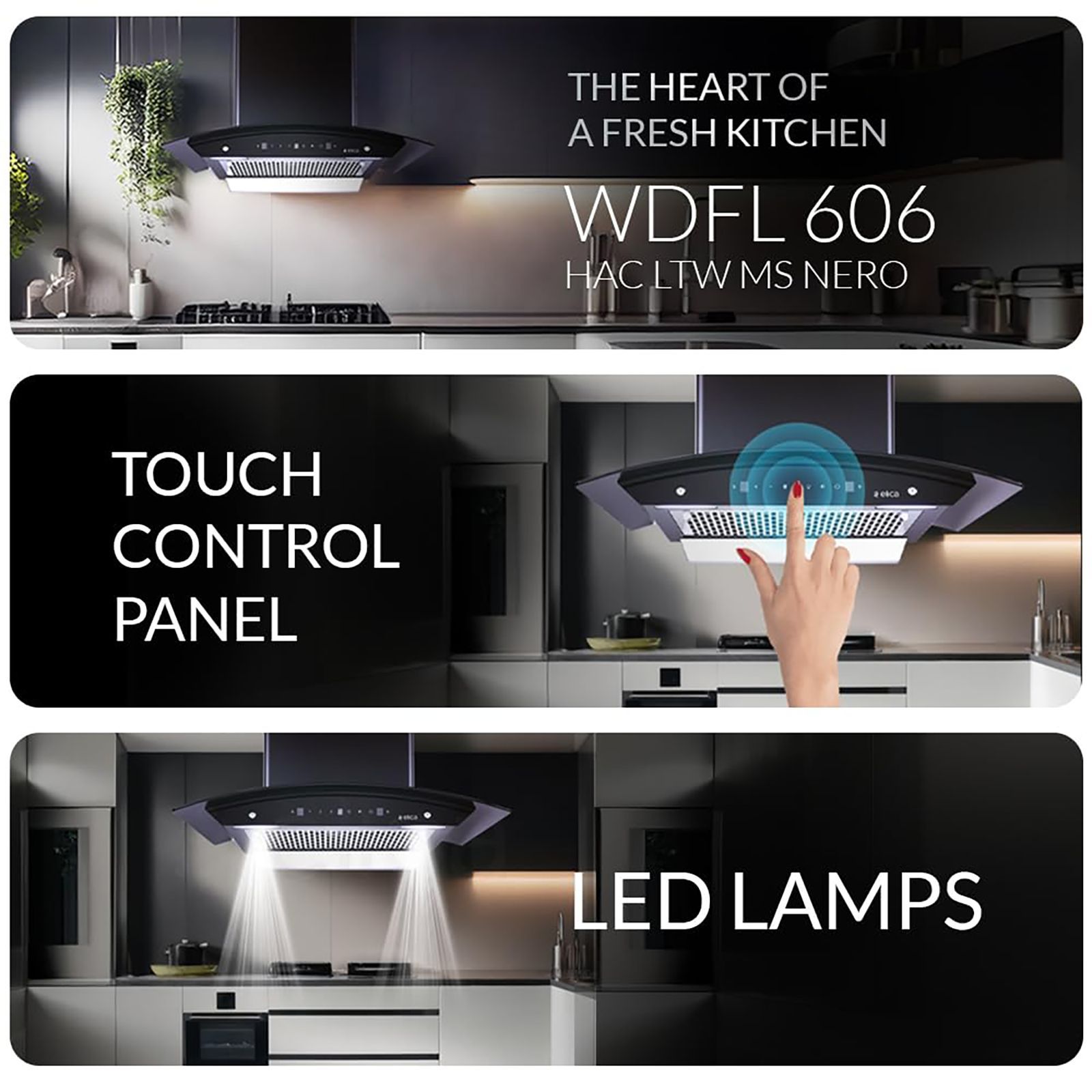 elica WDFL 606 HAC LTW MS NERO 60cm 1200m3/hr Ducted Auto Clean Wall Mounted Chimney with Touch Control Panel (Black)_8