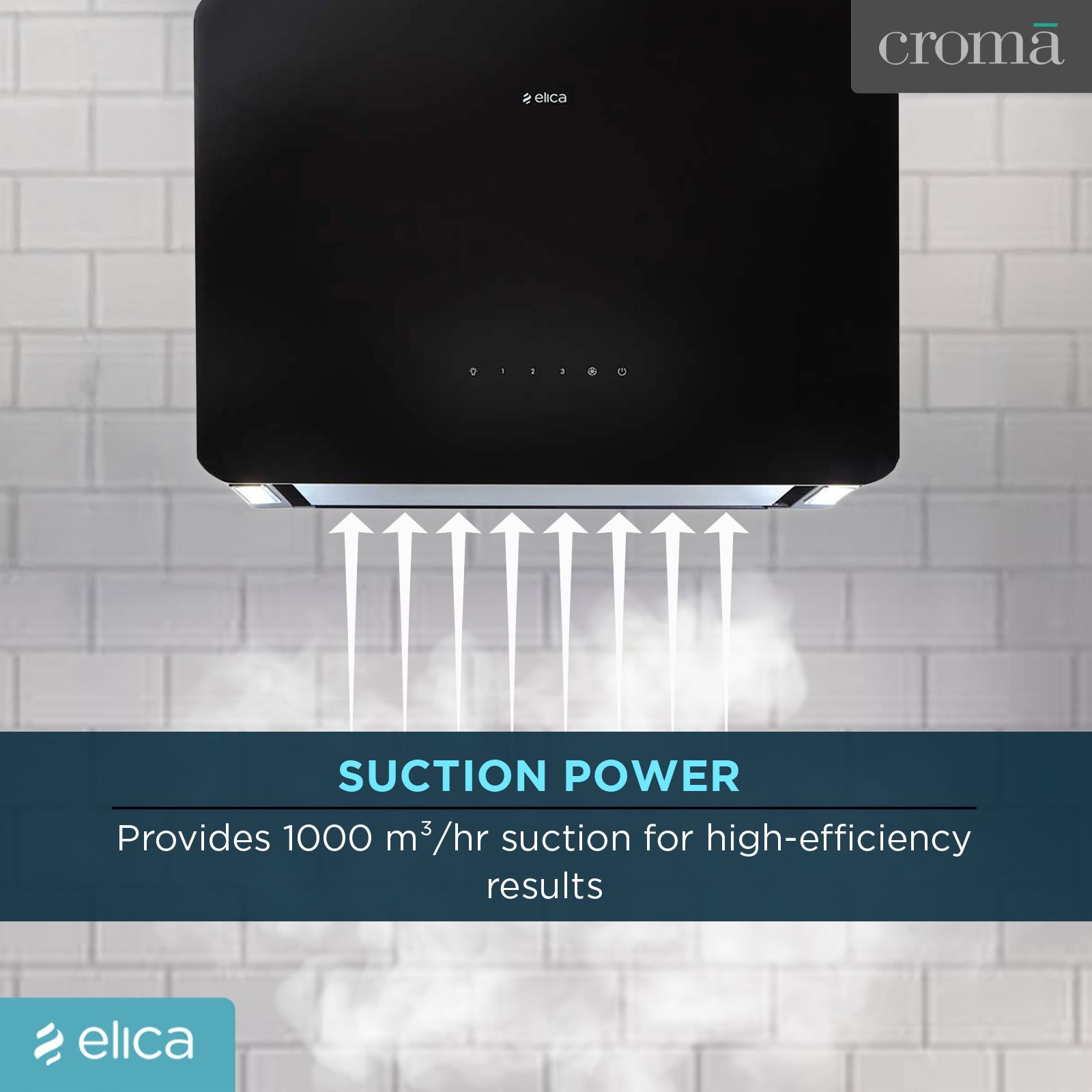 elica KITTY SLIM EDS PLUS HE LTW 60 T4V LED 60cm 1220m3/hr Ducted Wall Mounted Chimney with Touch Control Panel (Black)_5