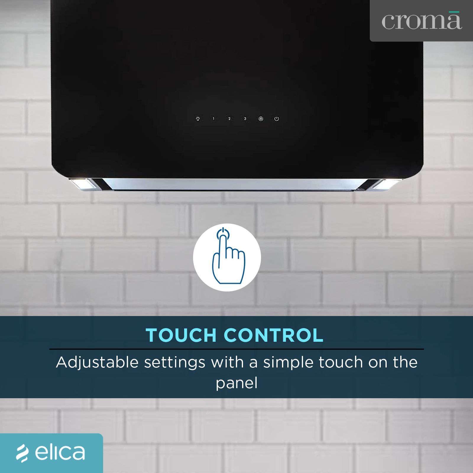 elica KITTY SLIM EDS PLUS HE LTW 60 T4V LED 60cm 1220m3/hr Ducted Wall Mounted Chimney with Touch Control Panel (Black)_7