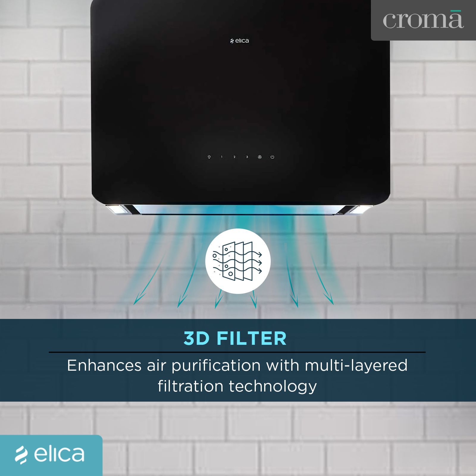 elica KITTY SLIM EDS PLUS HE LTW 60 T4V LED 60cm 1220m3/hr Ducted Wall Mounted Chimney with Touch Control Panel (Black)_8