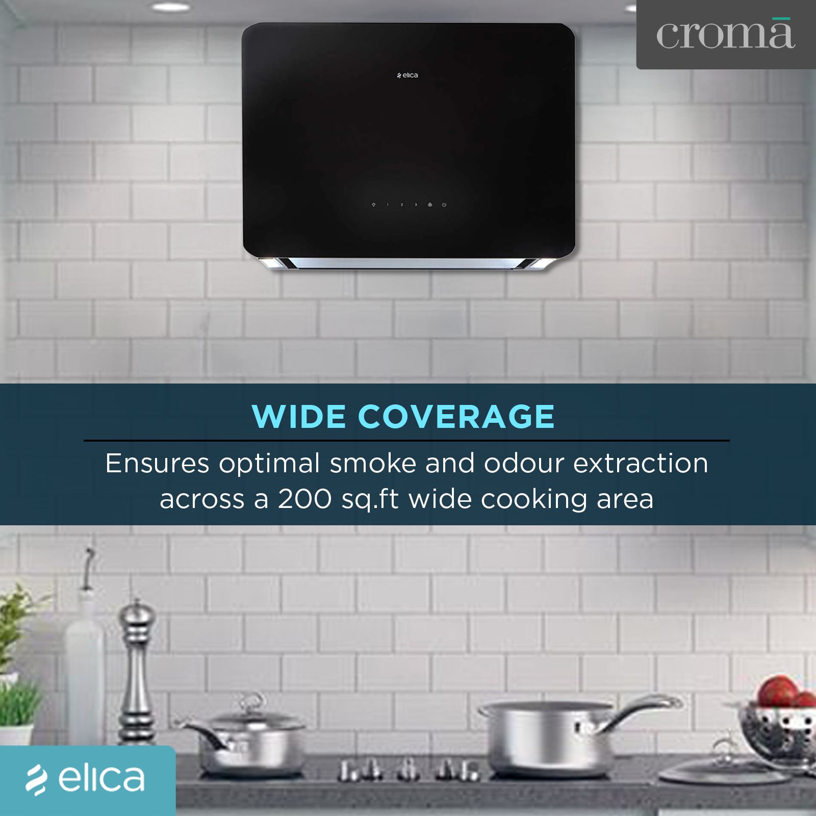 elica KITTY SLIM EDS PLUS HE LTW 60 T4V LED 60cm 1220m3/hr Ducted Wall Mounted Chimney with Touch Control Panel (Black)_9