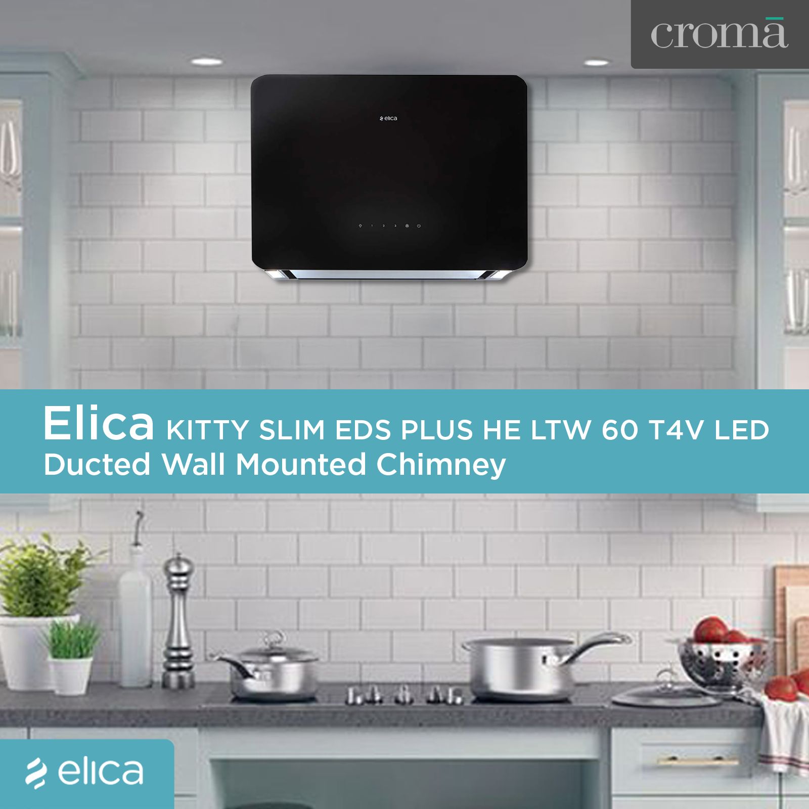 elica KITTY SLIM EDS PLUS HE LTW 60 T4V LED 60cm 1220m3/hr Ducted Wall Mounted Chimney with Touch Control Panel (Black)_4