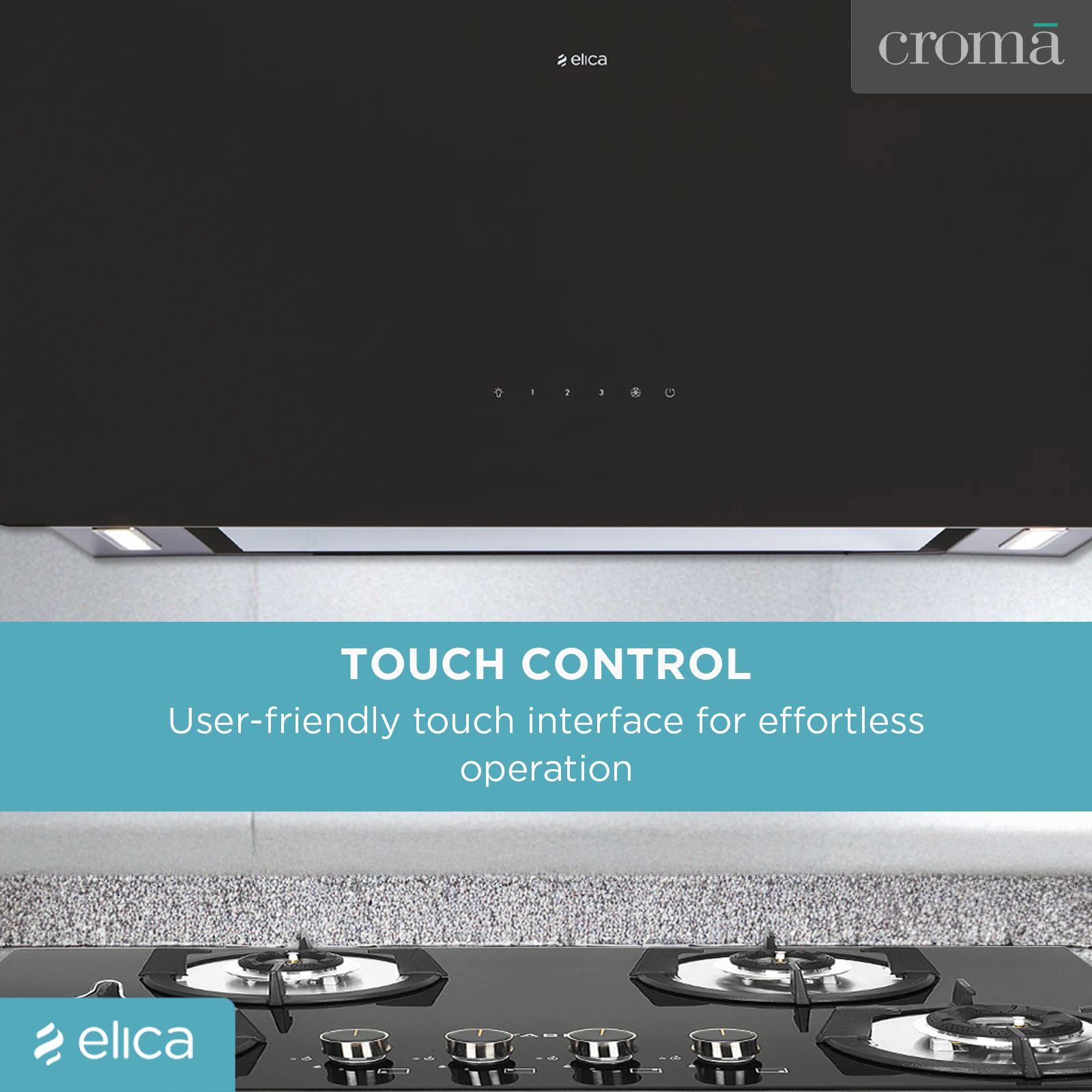 elica KITTY SLIM EDS PLUS HE LTW 90 T4V LED 90cm 1220m3/hr Ducted Wall Mounted Chimney with Touch Control Panel (Black)_7