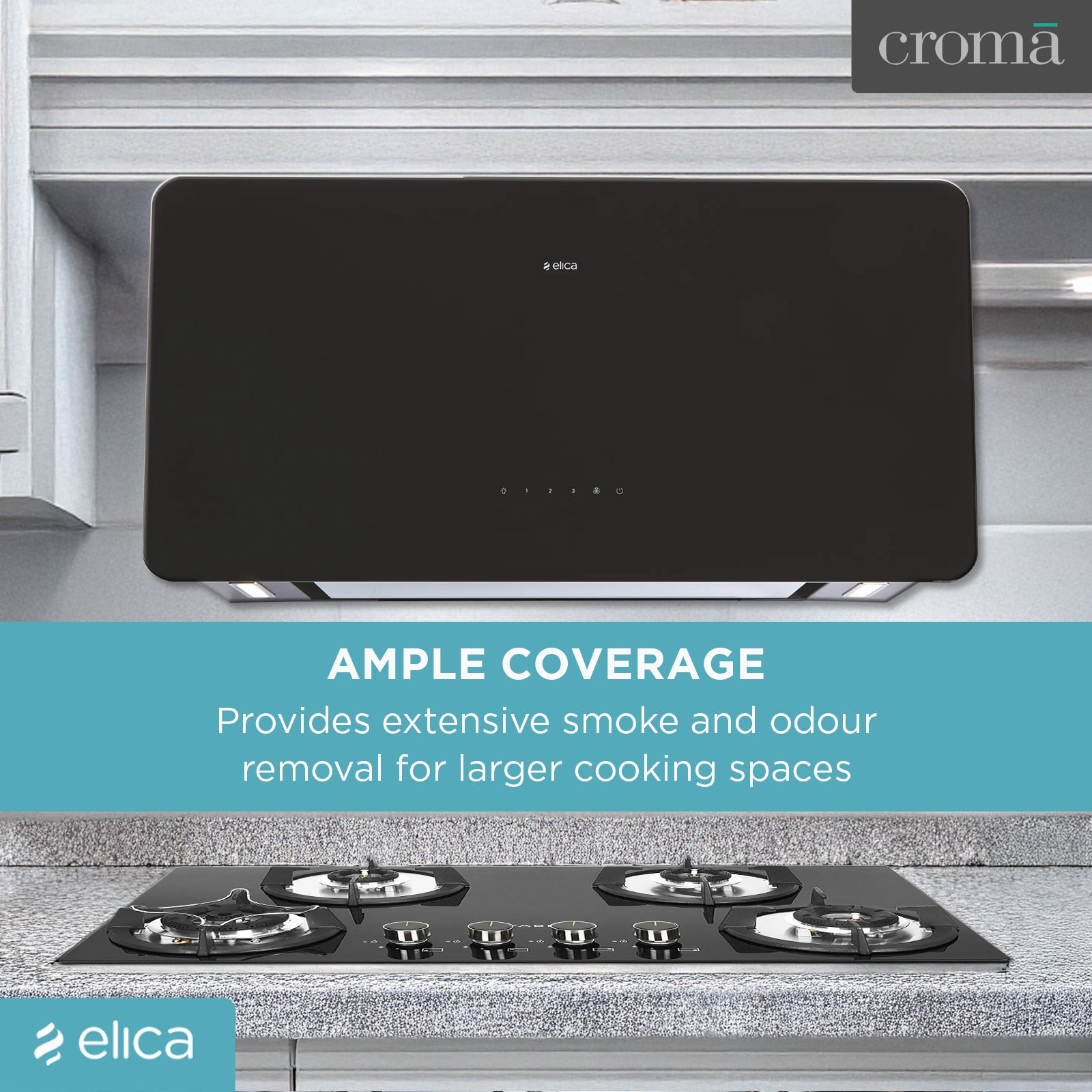 elica KITTY SLIM EDS PLUS HE LTW 90 T4V LED 90cm 1220m3/hr Ducted Wall Mounted Chimney with Touch Control Panel (Black)_10