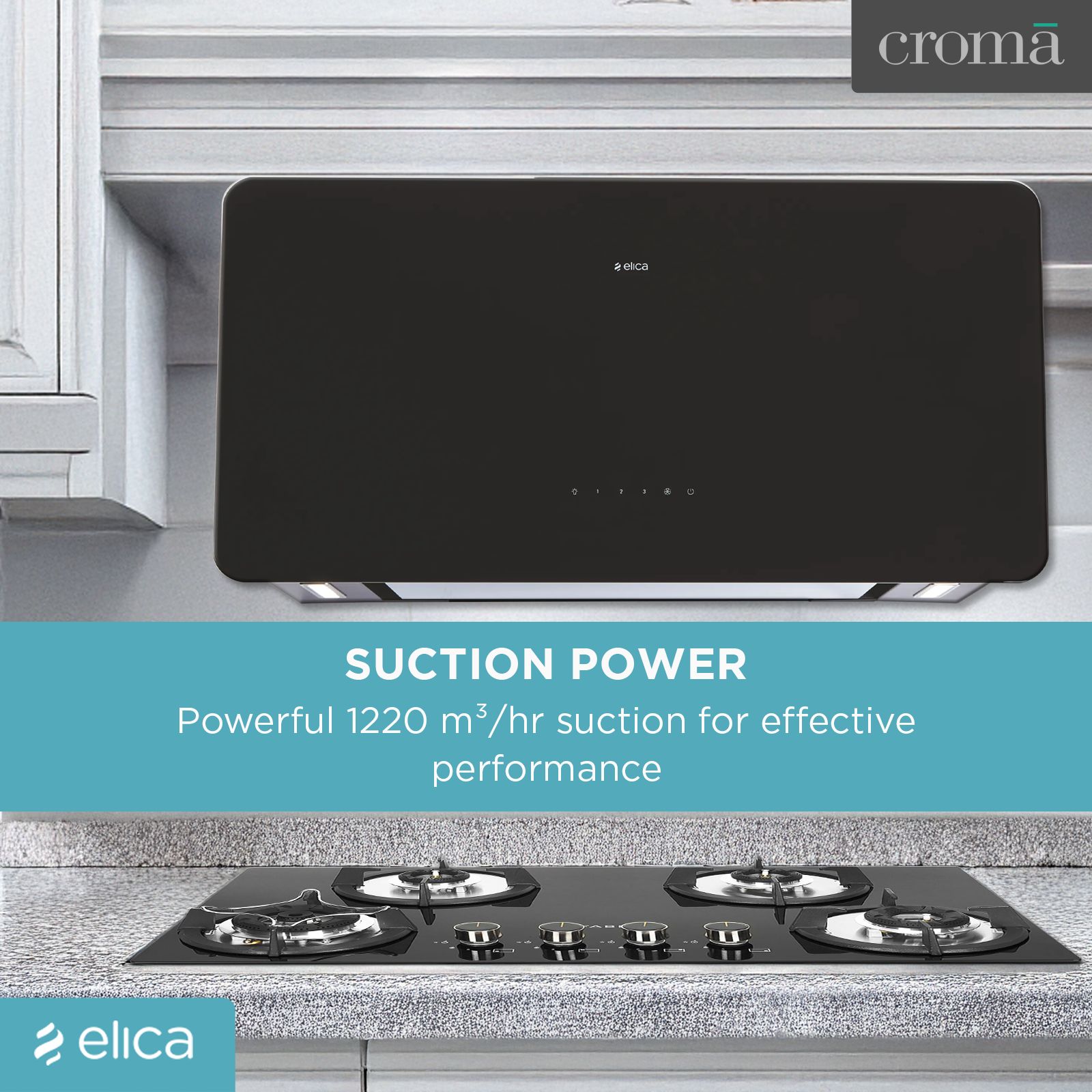 elica KITTY SLIM EDS PLUS HE LTW 90 T4V LED 90cm 1220m3/hr Ducted Wall Mounted Chimney with Touch Control Panel (Black)_5