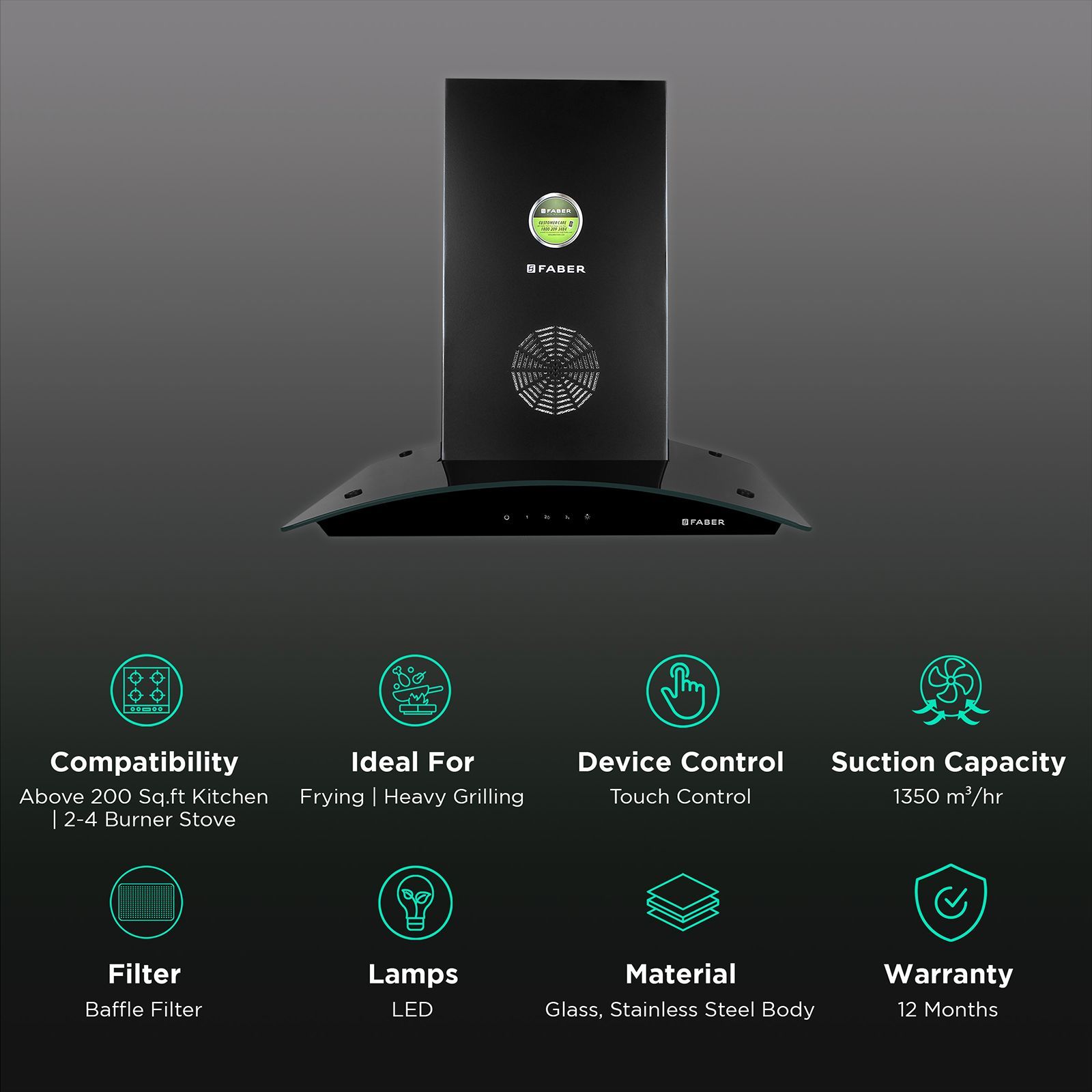 FABER FEEL 3D PLUS MAX T2S2 BK TC 60cm 1350m3/hr Ductless Auto Clean Wall Mounted Chimney with Touch Control Panel (Black) FABER FEEL 3D PLUS MAX T2S2 BK TC 60cm 1350m3/hr Ductless Auto Clean Wall Mounted Chimney with Touch Control Panel (Black)_3