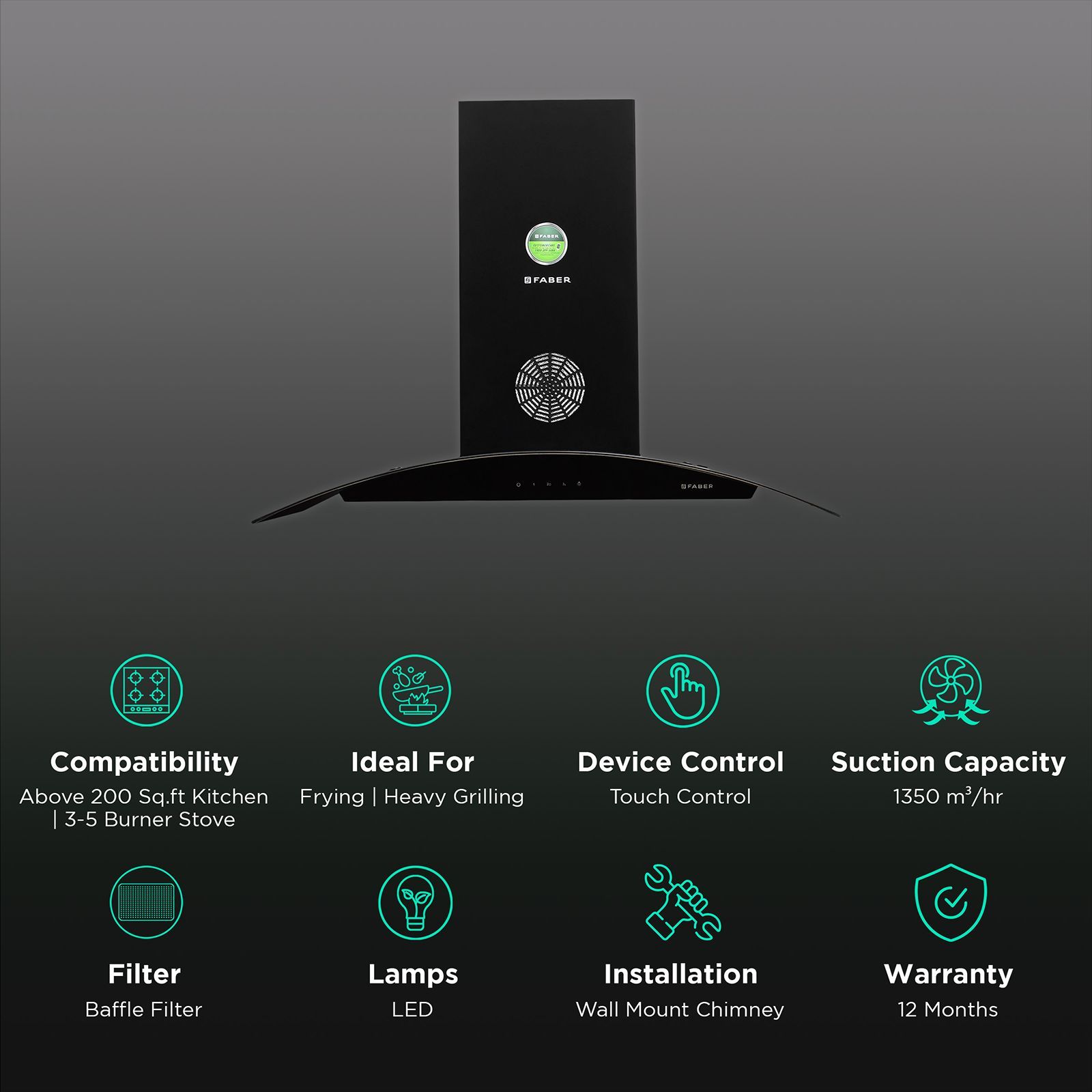 FABER FEEL 3D PLUS MAX T2S2 BK TC 90cm 1350m3/hr Ductless Wall Mounted Chimney with Touch Control Panel (Black) FABER FEEL 3D PLUS MAX T2S2 BK TC 90cm 1350m3/hr Ductless Wall Mounted Chimney with Touch Control Panel (Black)_3