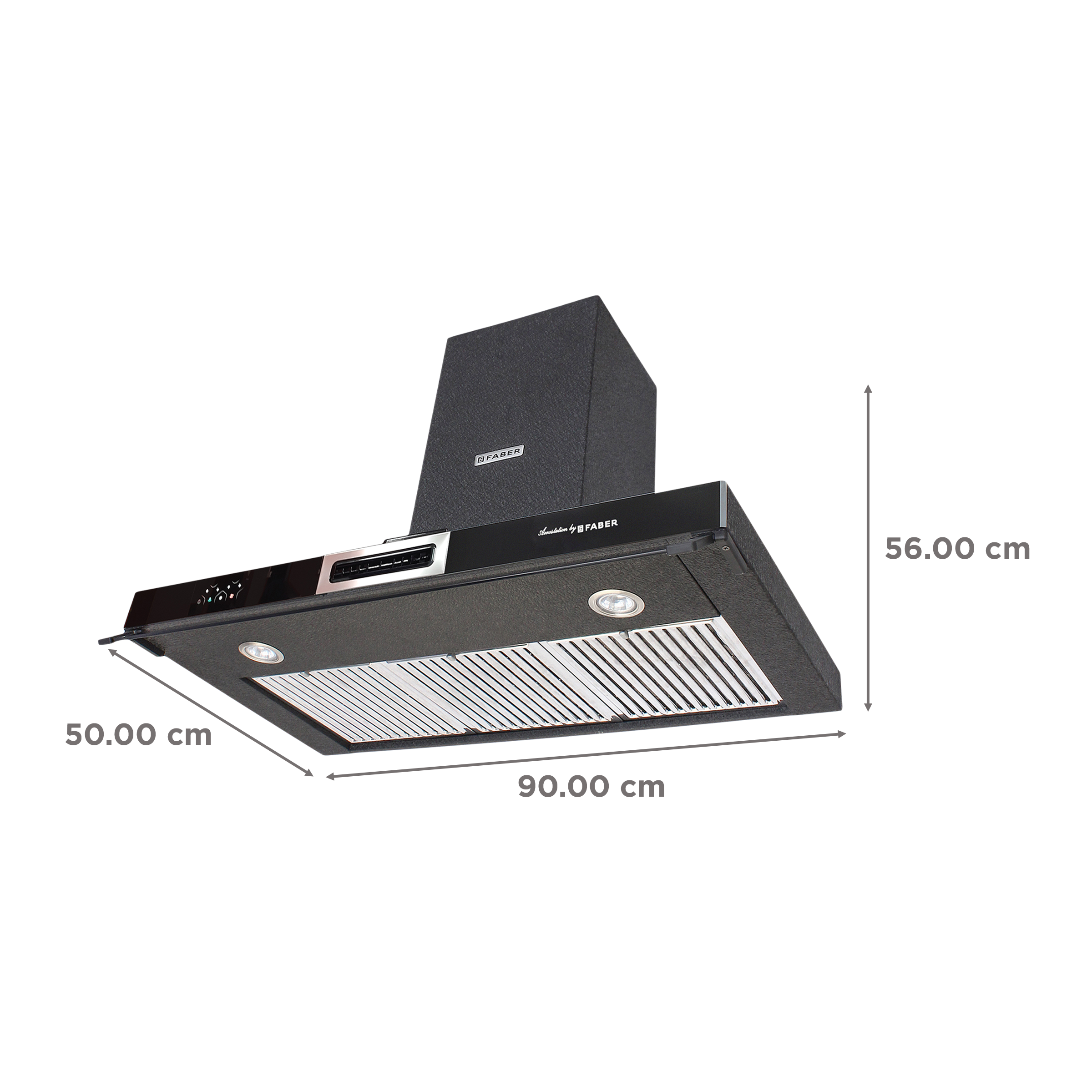 FABER AEROSTATION SPARKLE PRO 3D AB TC 90cm 1095m3/hr Ducted Wall Mounted Chimney with Backlit Touch (Alligator Black)_2