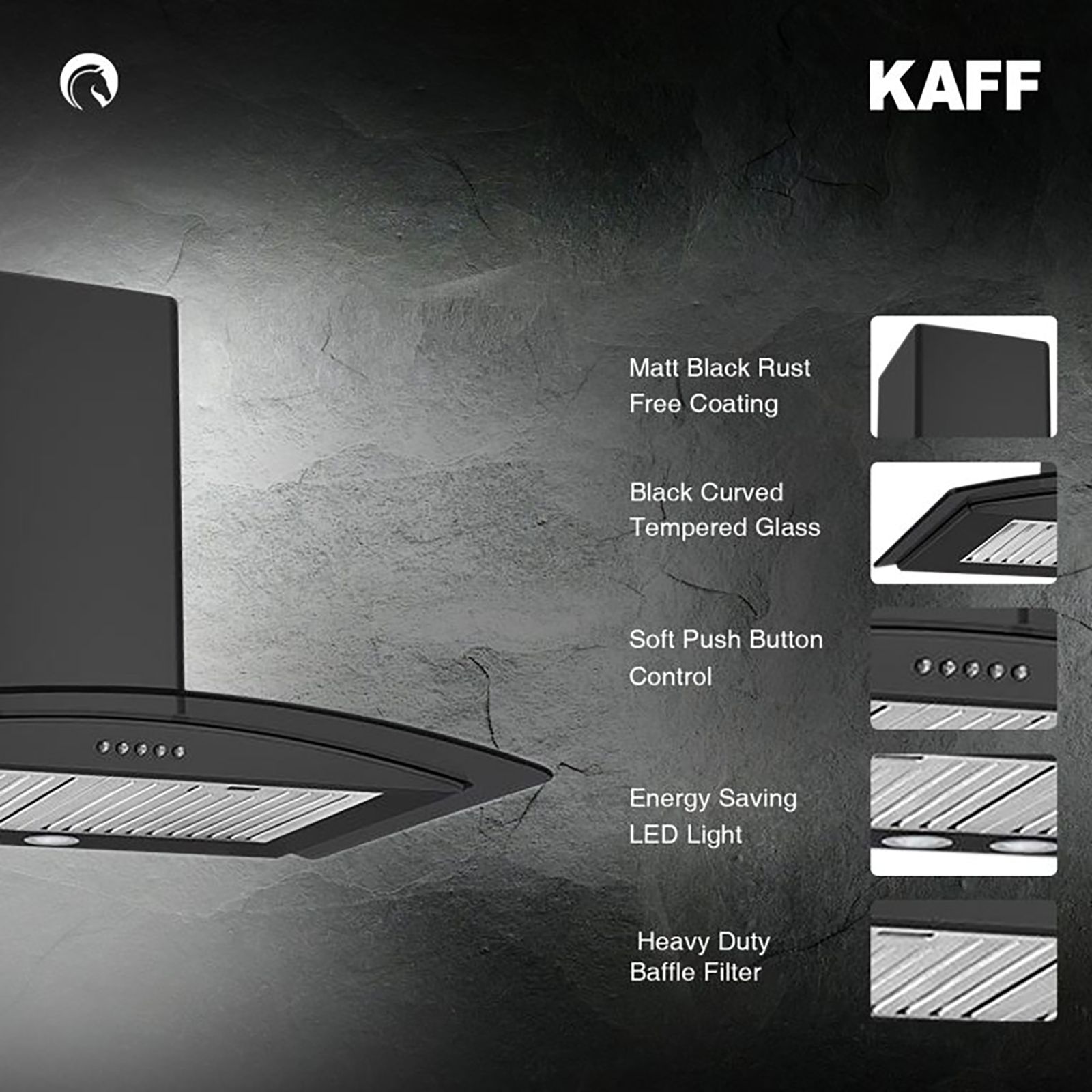 KAFF FLO BF 60cm 1000m3/hr Ducted Wall Mounted Chimney with Soft Push Button Control (Black)_9