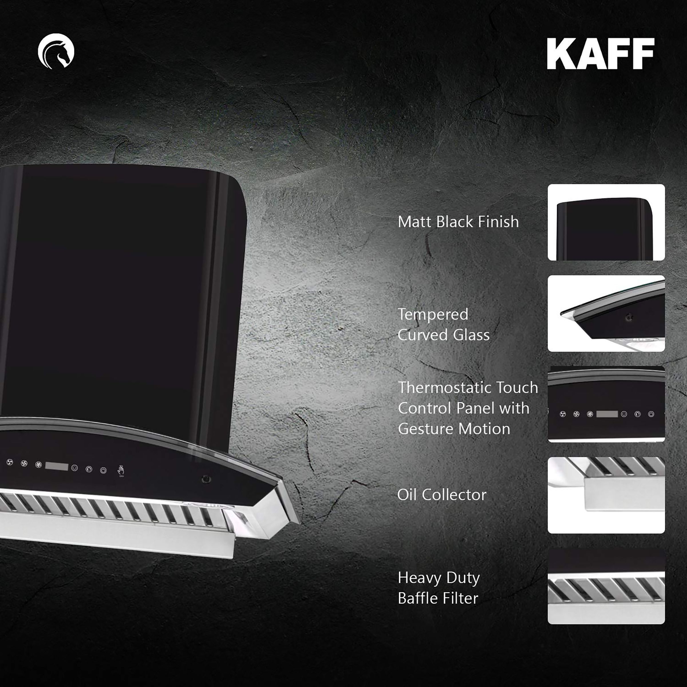 KAFF PRIMA TX DHC 60cm 1180m3/hr Ducted Auto Clean Wall Mounted Chimney with Thermostatic Touch Control Panel (Black)_13