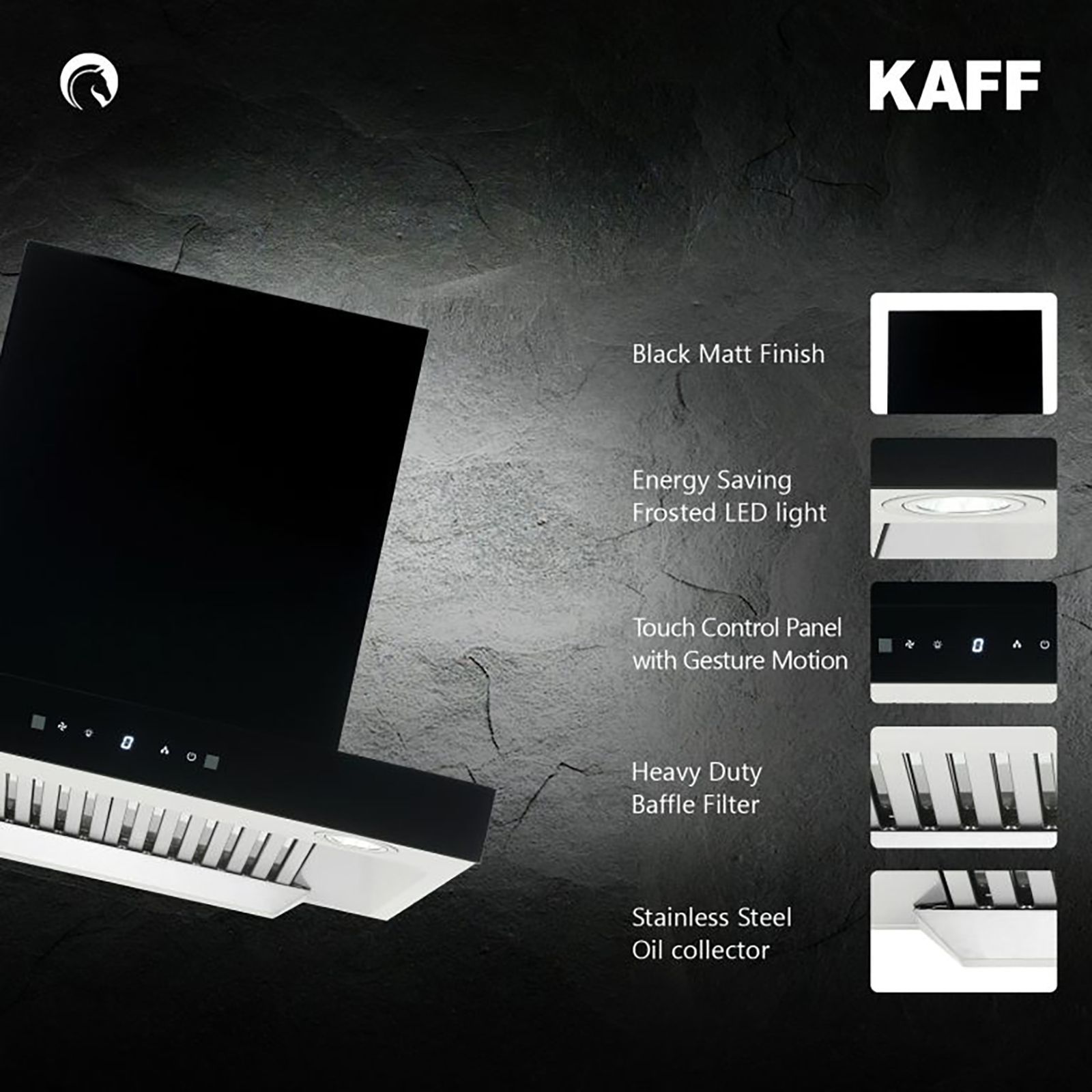 KAFF VITO DHC 60cm 1180m3/hr Ducted Auto Clean Wall Mounted Chimney with Touch Control Panel (Black)_16