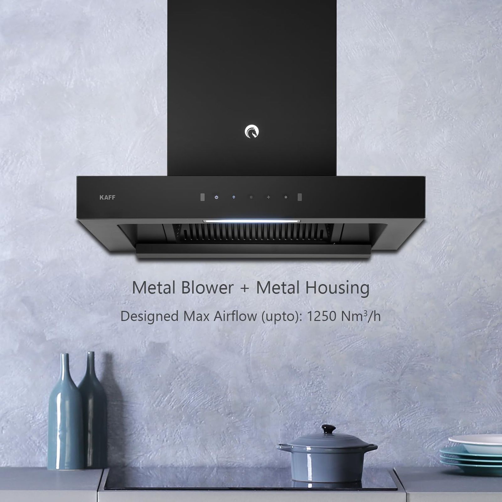 KAFF Casto DHC 60cm 1250m3/hr Ducted Auto Clean Wall Mounted Chimney with Thermostatic Touch Control Panel (Black)_5