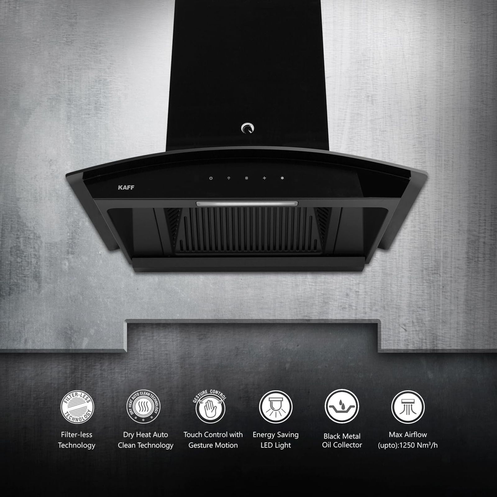 KAFF VASCO DHC 60cm 1250m3/hr Ducted Auto Clean Wall Mounted Chimney with Touch Control Panel (Black)_14