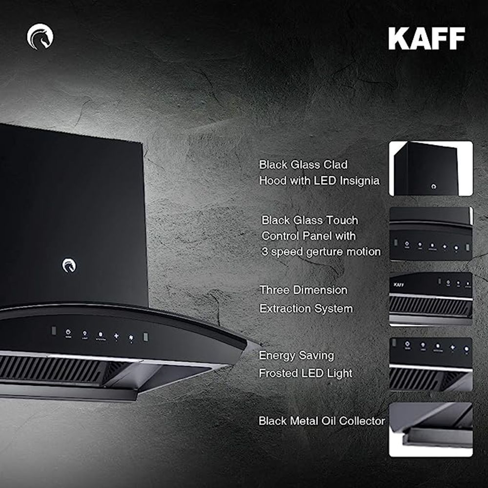 KAFF VASCO DHC 90cm 1250m3/hr Ducted Auto Clean Wall Mounted Chimney with 3 Speed Gesture Motion (Black)_9