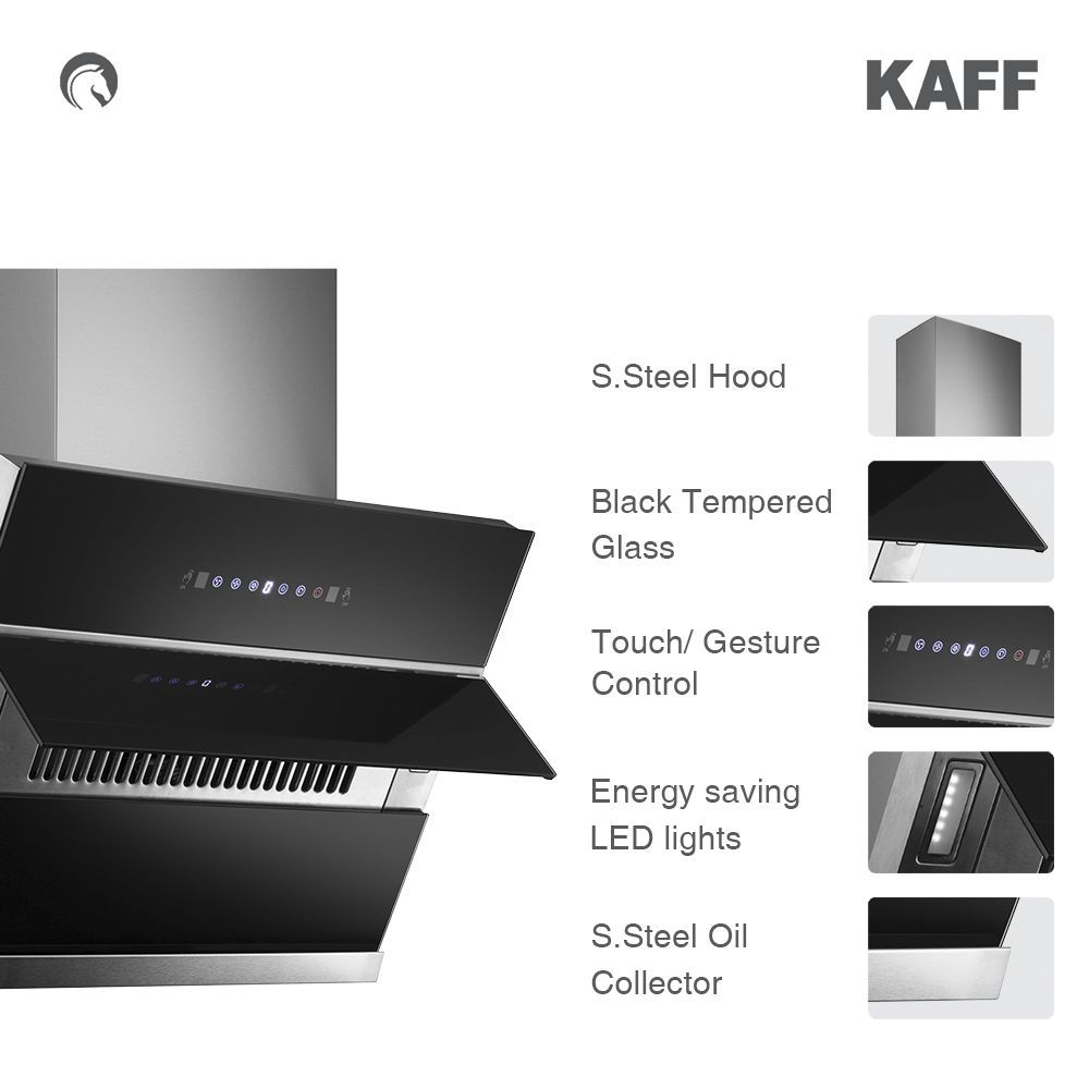 KAFF NOBELO TX DHC 60cm 1250m3/hr Ducted Auto Clean Wall Mounted Chimney with Touch Control Panel (Black)_8