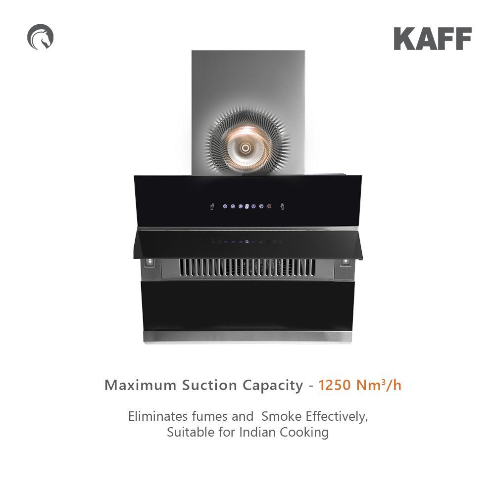 KAFF NOBELO TX DHC 60cm 1250m3/hr Ducted Auto Clean Wall Mounted Chimney with Touch Control Panel (Black)_9