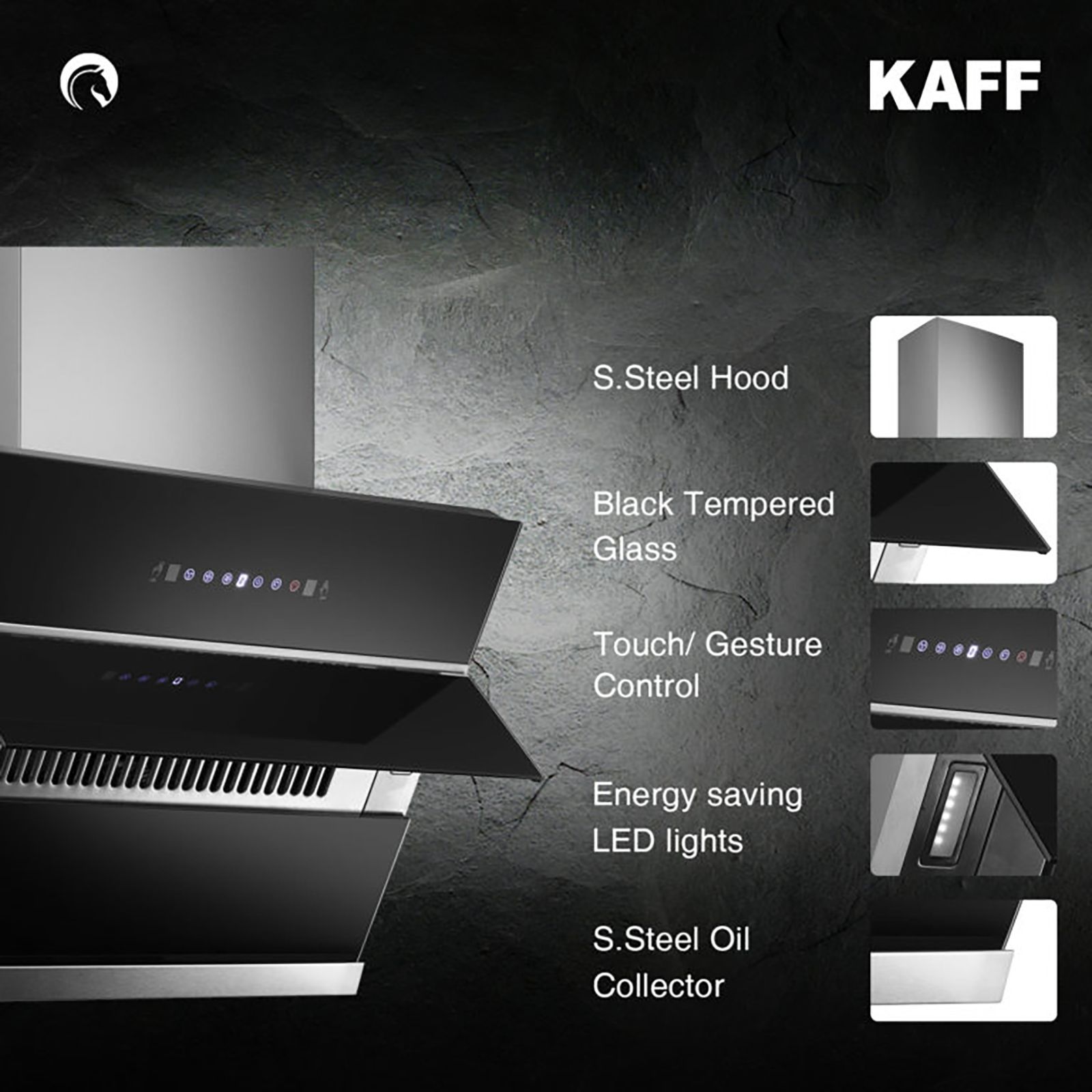 KAFF NOBELO TX DHC 60cm 1250m3/hr Ducted Auto Clean Wall Mounted Chimney with Touch Control Panel (Black)_5