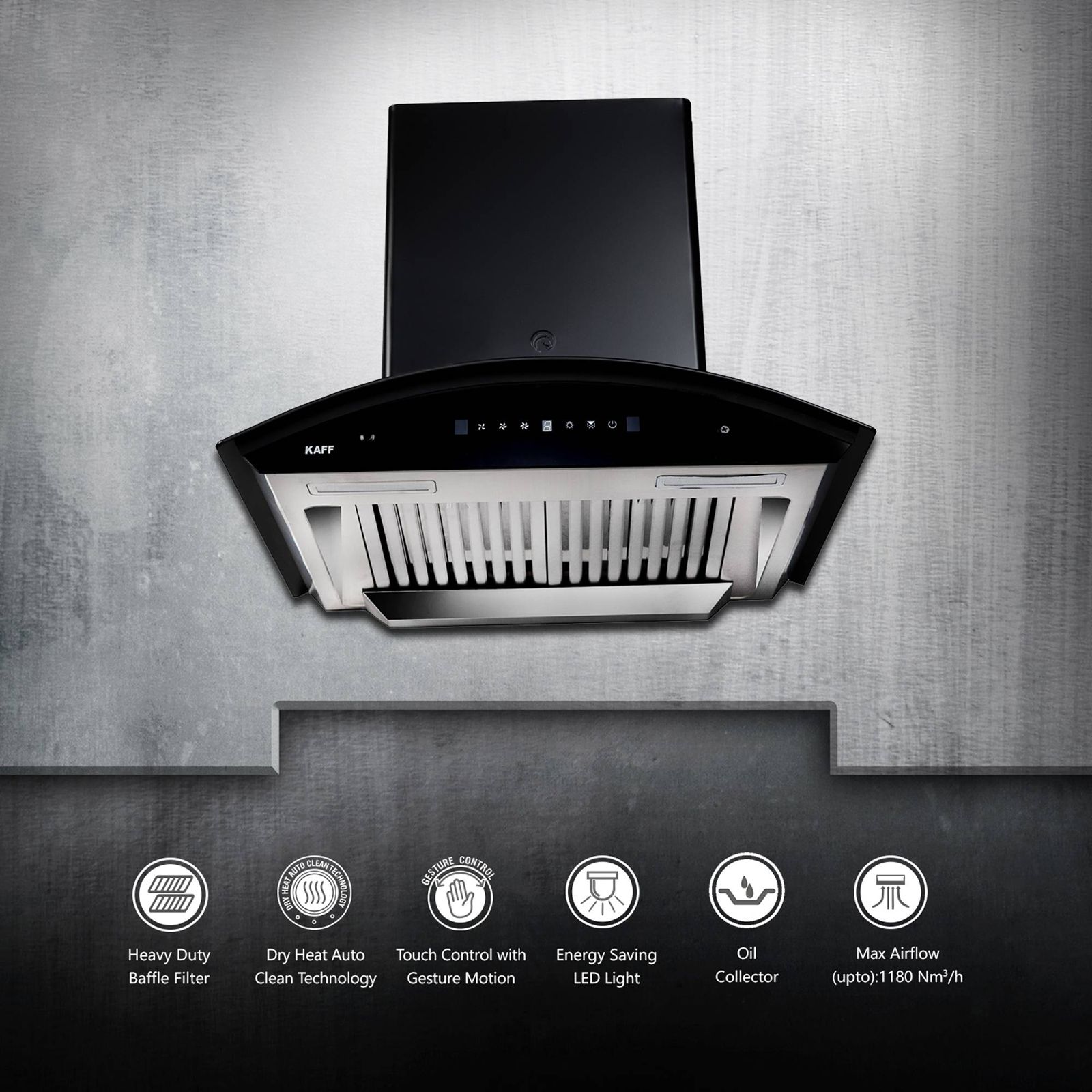 KAFF PRIMA TX DHC 75cm 1180m3/hr Ducted Auto Clean Wall Mounted Chimney with Thermostatic Touch Control Panel (Black) KAFF PRIMA TX DHC 75cm 1180m3/hr Ducted Auto Clean Wall Mounted Chimney with Thermostatic Touch Control Panel (Black)_15