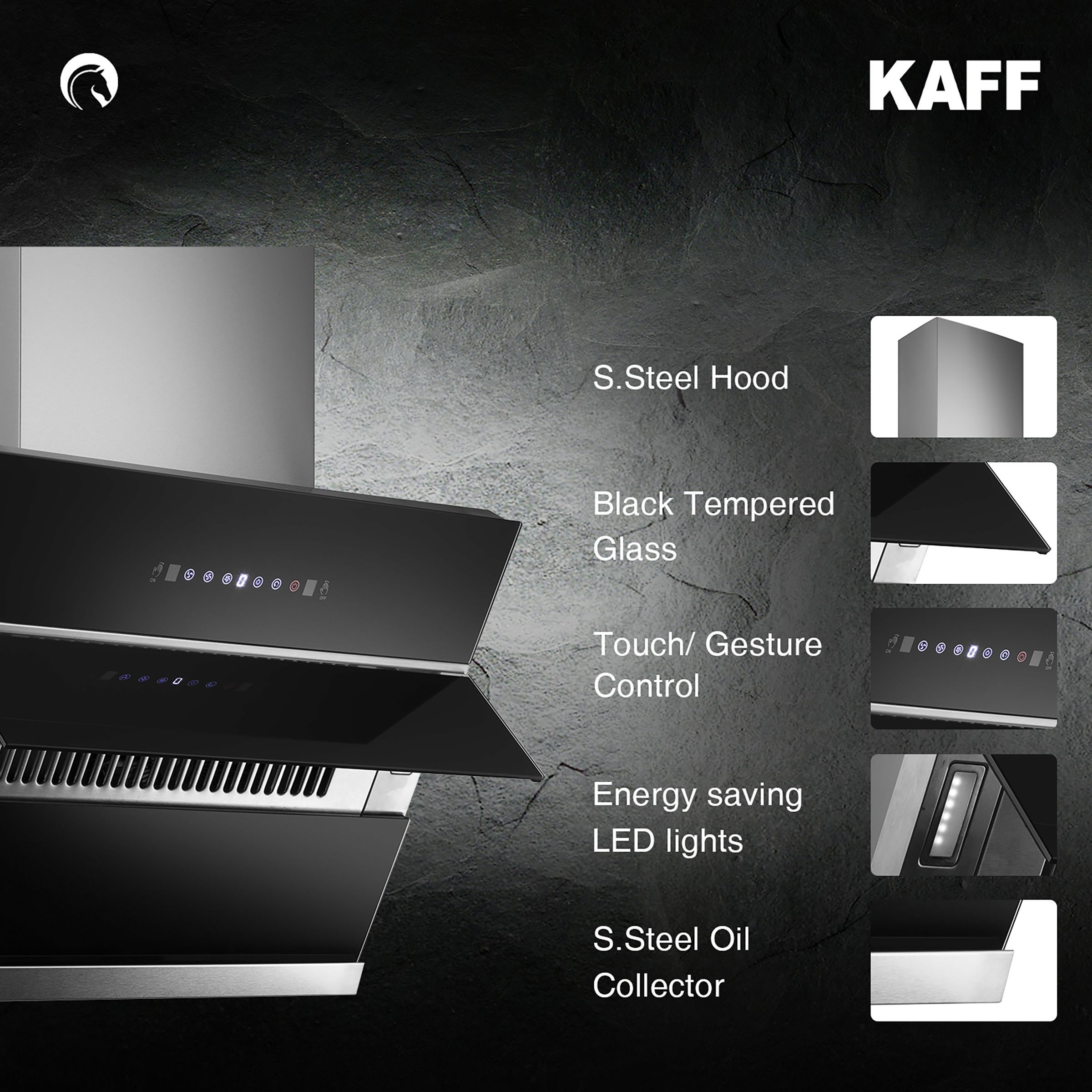 KAFF NOBELO TX DHC 75cm 1250m3/hr Ducted Auto Clean Wall Mounted Chimney with 3 Speed Gesture Control (Black)_9