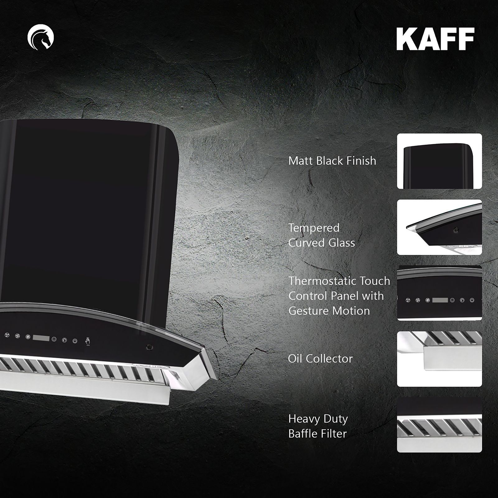 KAFF PRIMA TX DHC 90cm 1180m3/hr Ducted Auto Clean Wall Mounted Chimney with Thermostatic Touch Control Panel (Black)_13
