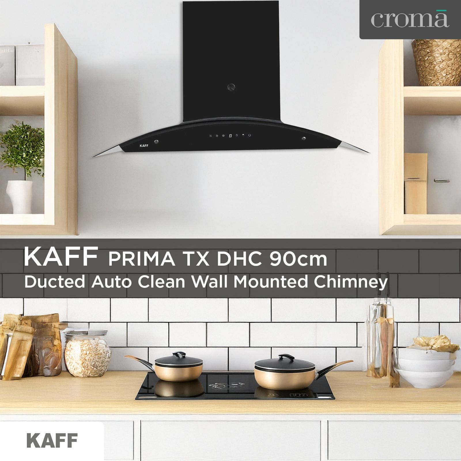 KAFF PRIMA TX DHC 90cm 1180m3/hr Ducted Auto Clean Wall Mounted Chimney with Thermostatic Touch Control Panel (Black)_15