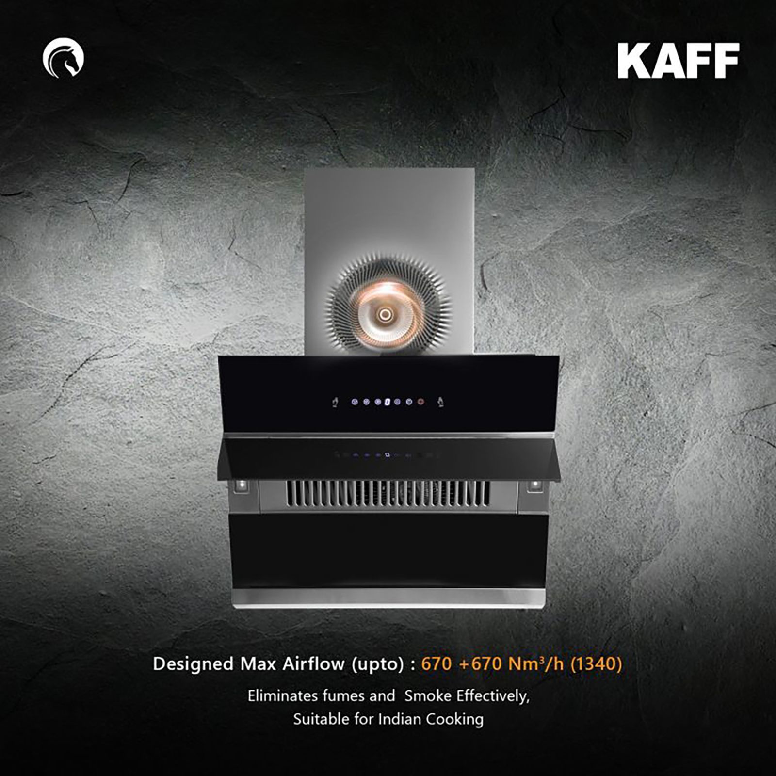 KAFF NOBELO TX DHC 90cm 1340m3/hr Ducted Auto Clean Wall Mounted Chimney with Touch Control Panel (Black)_10