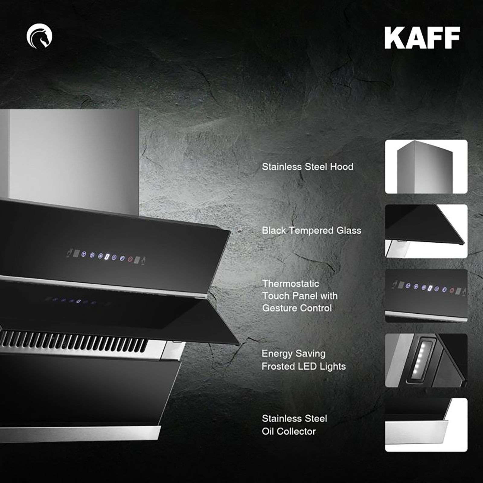 KAFF NOBELO TX DHC 90cm 1340m3/hr Ducted Auto Clean Wall Mounted Chimney with Touch Control Panel (Black)_13